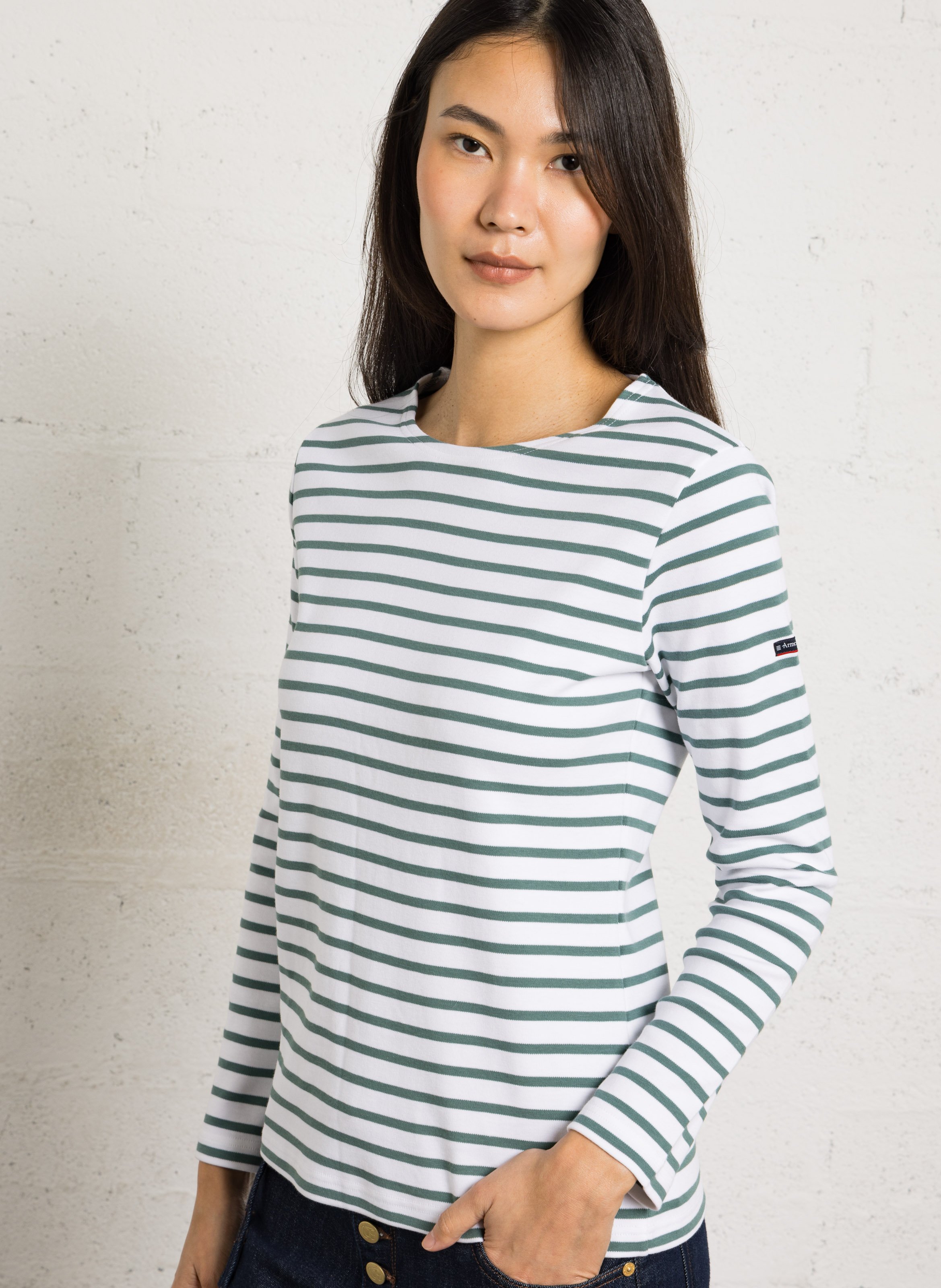 Marinière col rond en coton ARMOR-LUX Blanc