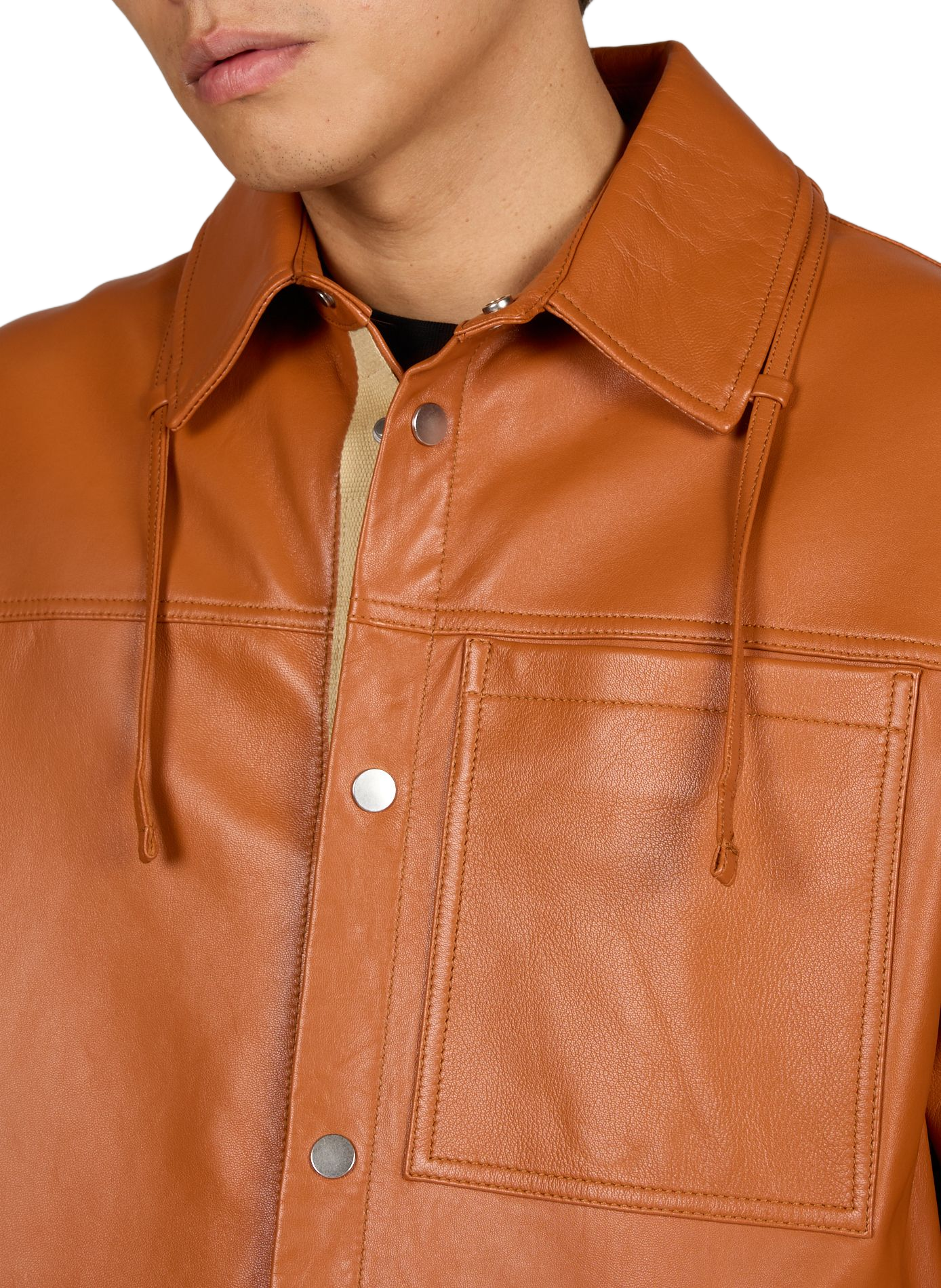 Blouson droit boutonné en cuir MORDECAI Orange