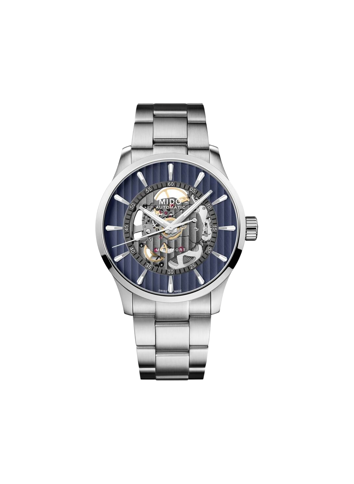 Montre Multifort Skeleton Vertigo en acier inoxydable MIDO Bleu