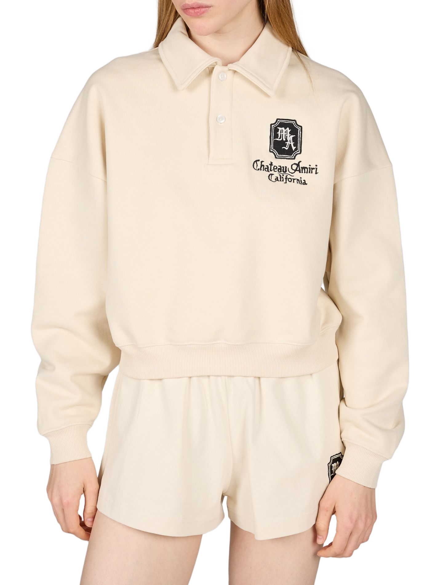 Pull brodé col polo en coton AMIRI Blanc