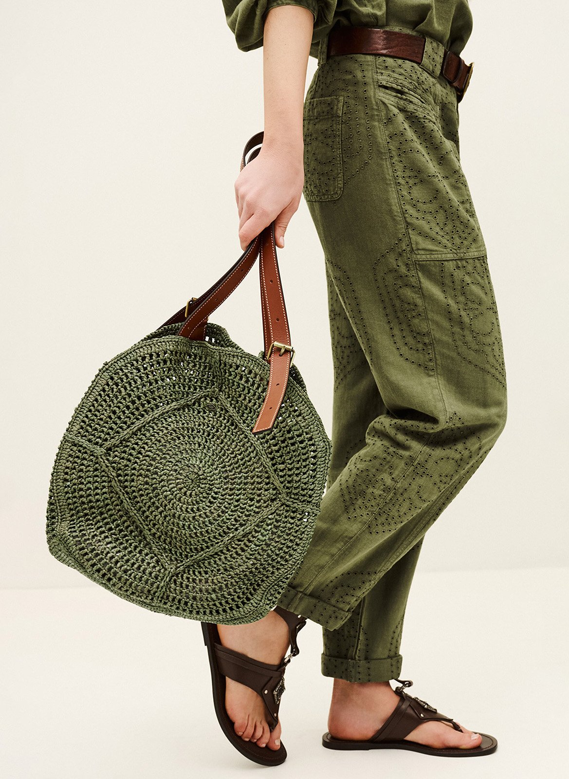 Panier en raphia palma BA&SH Kaki