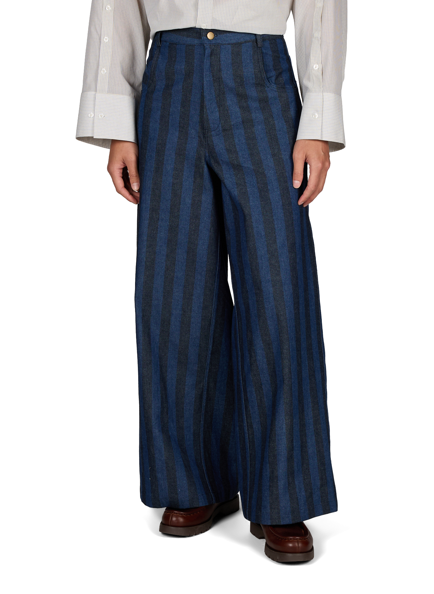 Wide-leg cotton striped pants RENÈ Blue