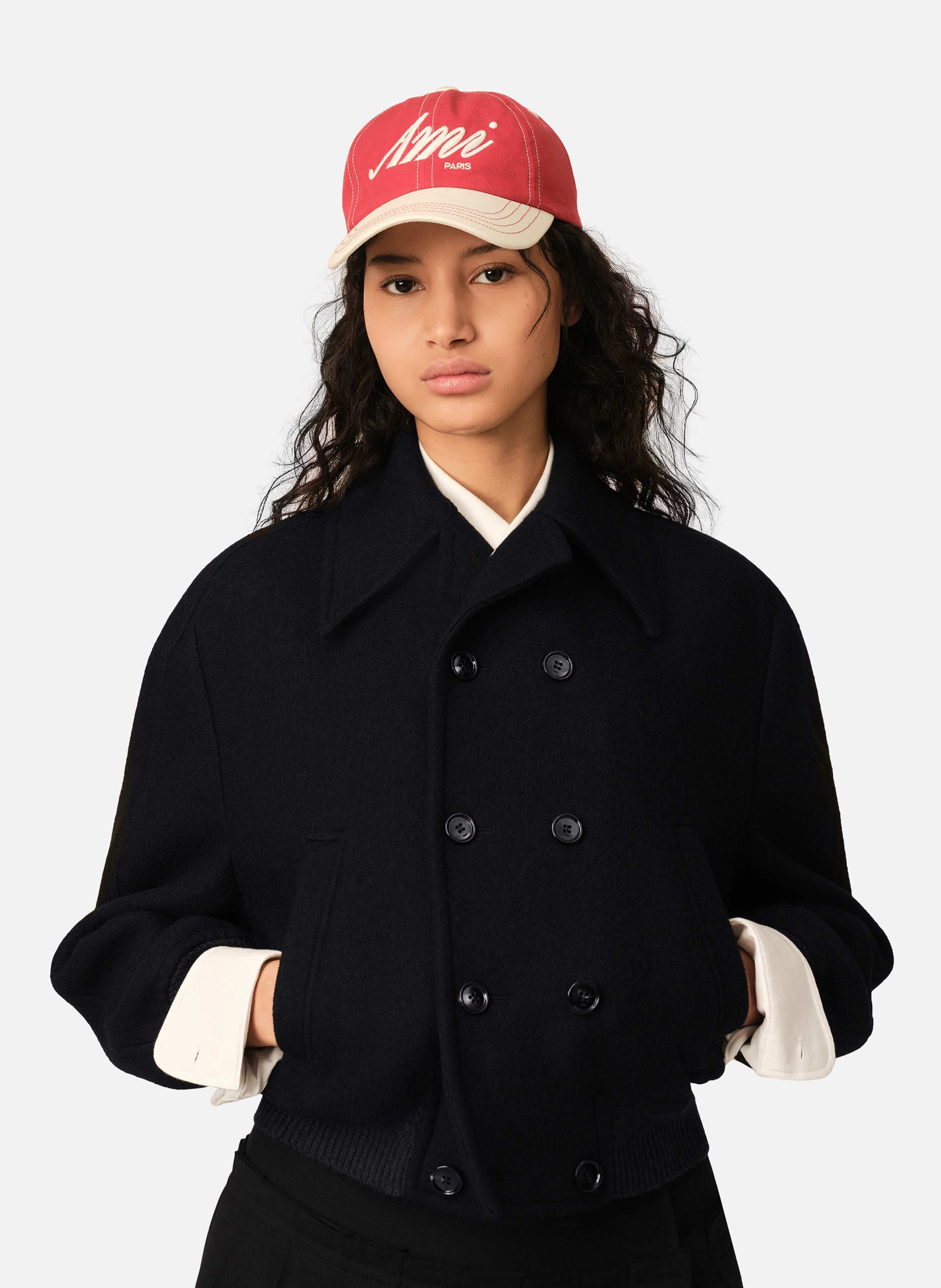 Bomber court double boutonnage en laine AMI PARIS Noir