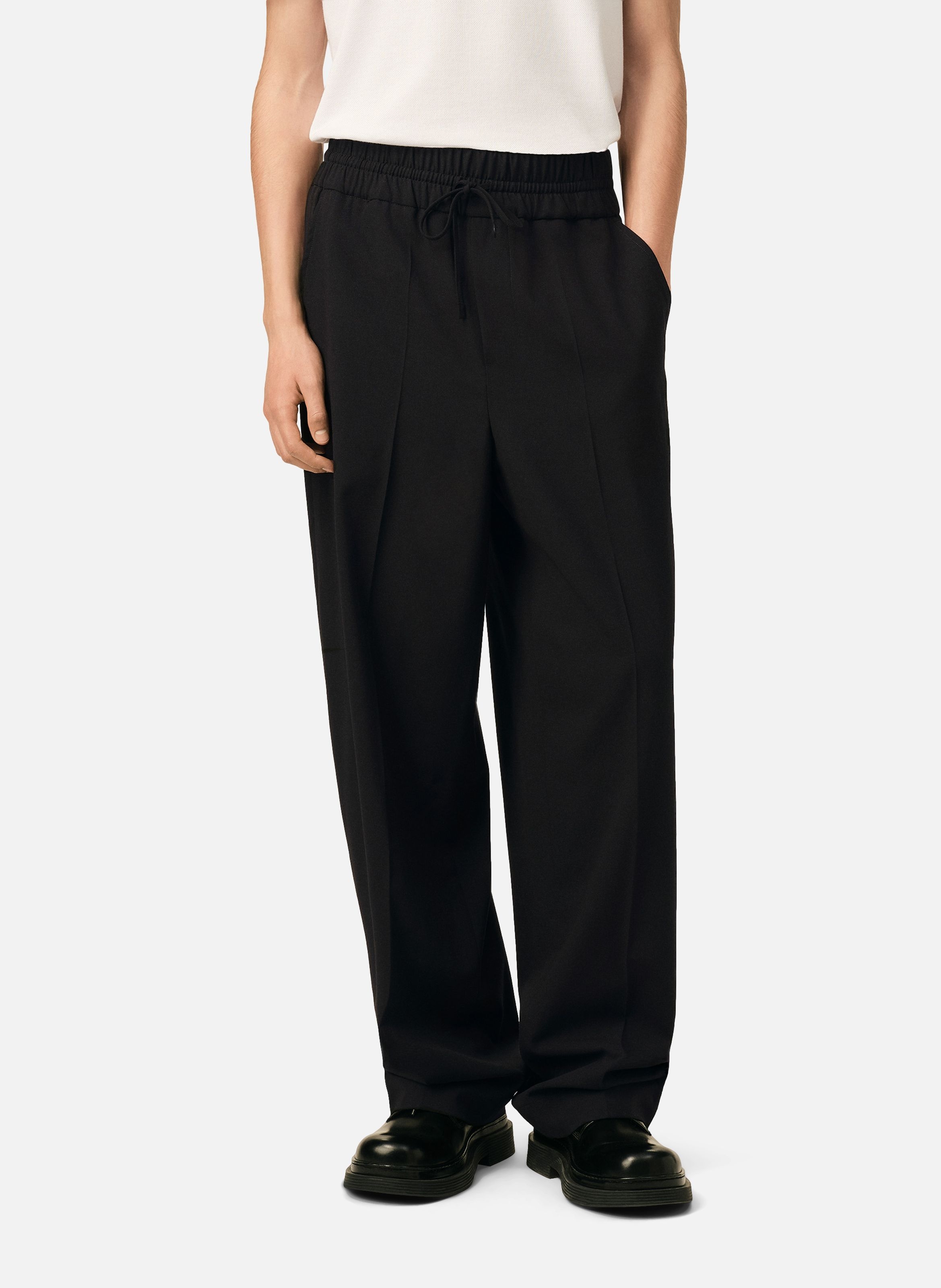 Pantalon unisexe en laine taille élastiquée AMI PARIS Noir