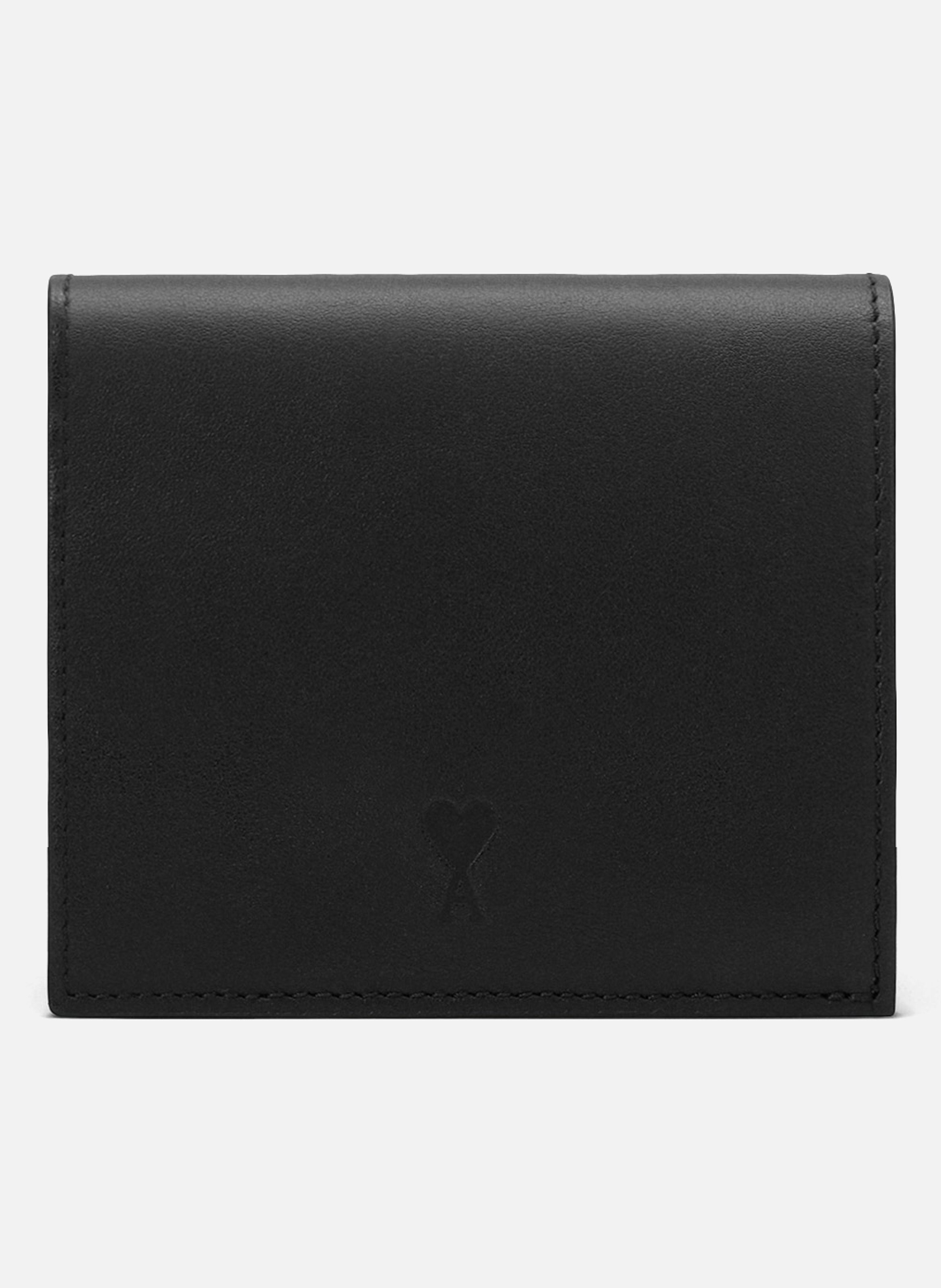 Portefeuille à double volet unisexe en cuir de vachette ami de coeur AMI PARIS Noir