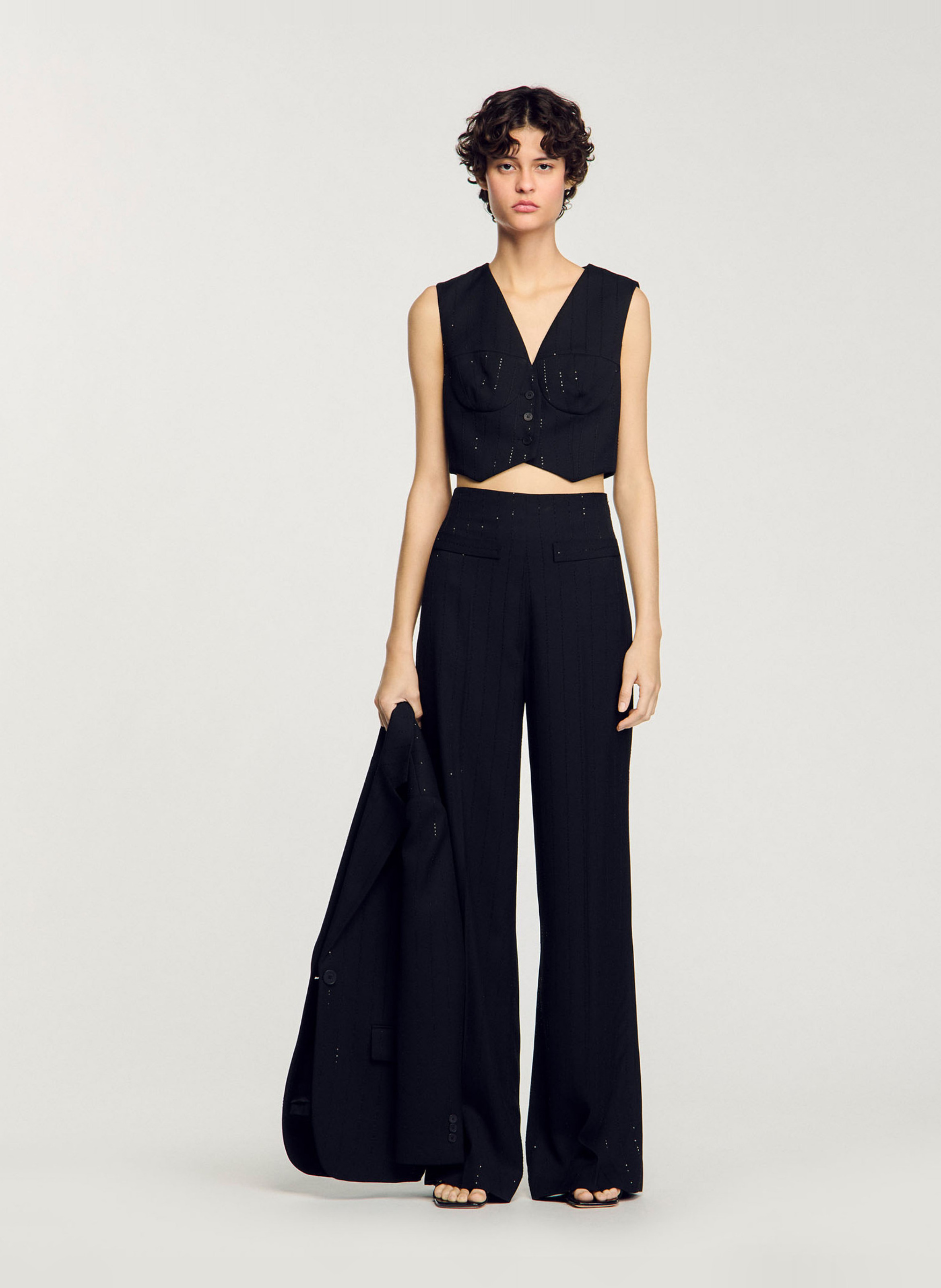 Veston de costume rayé à sequins SANDRO Noir