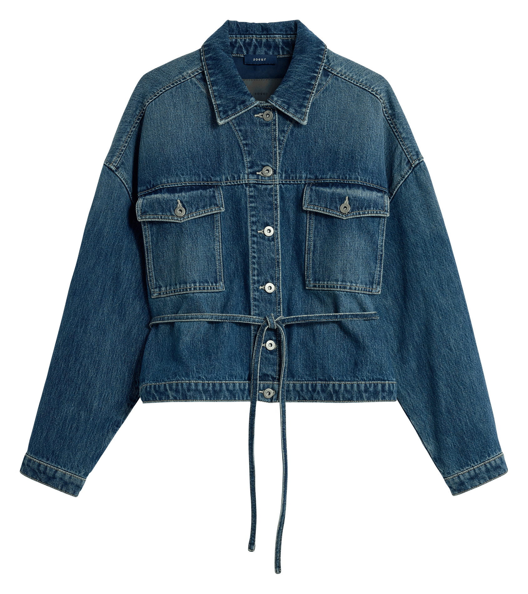 Veste ample ceinturée en denim lys SOEUR Bleu