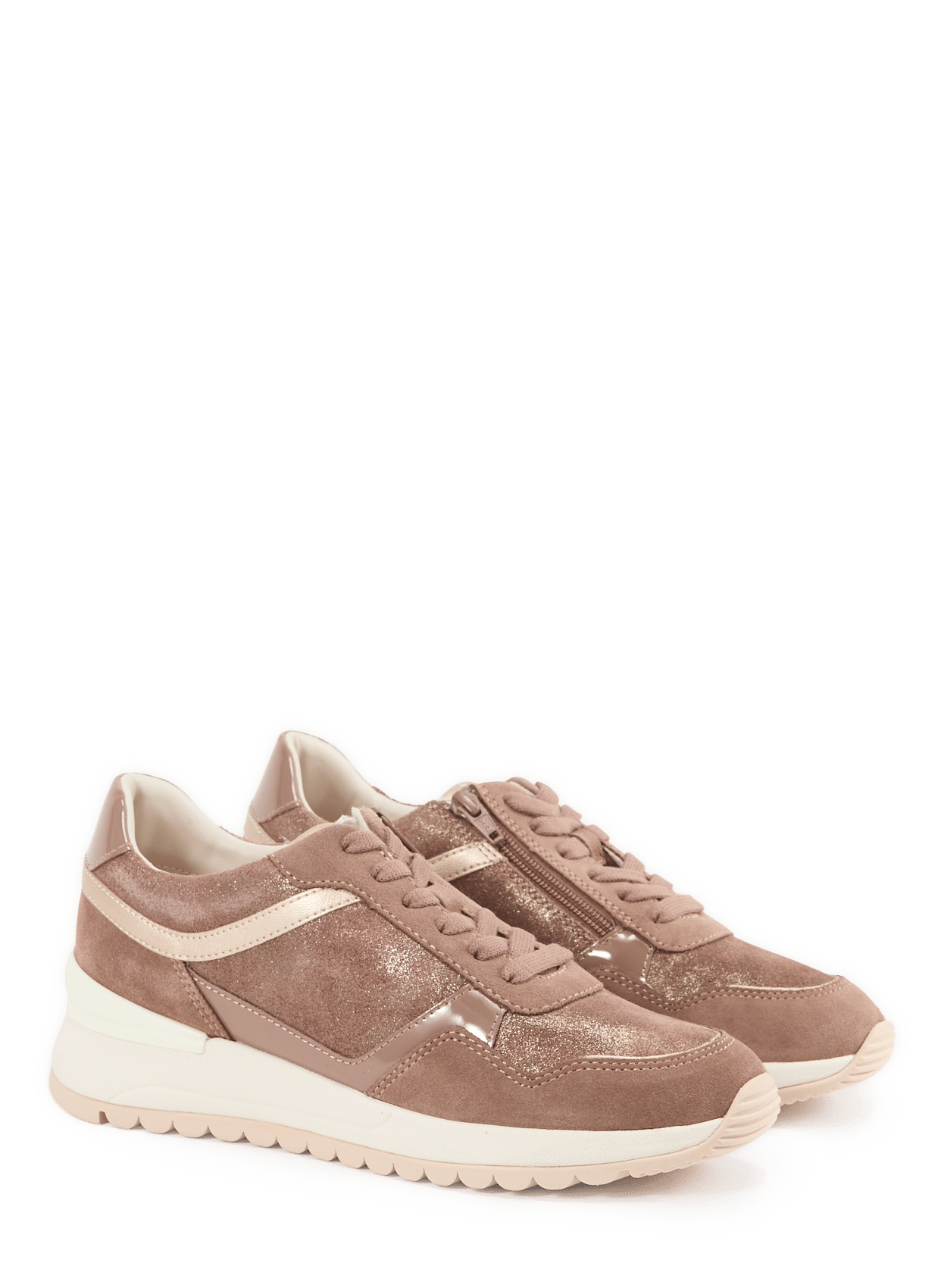 Low wedge sneakers in mixed leather GEOX Brown
