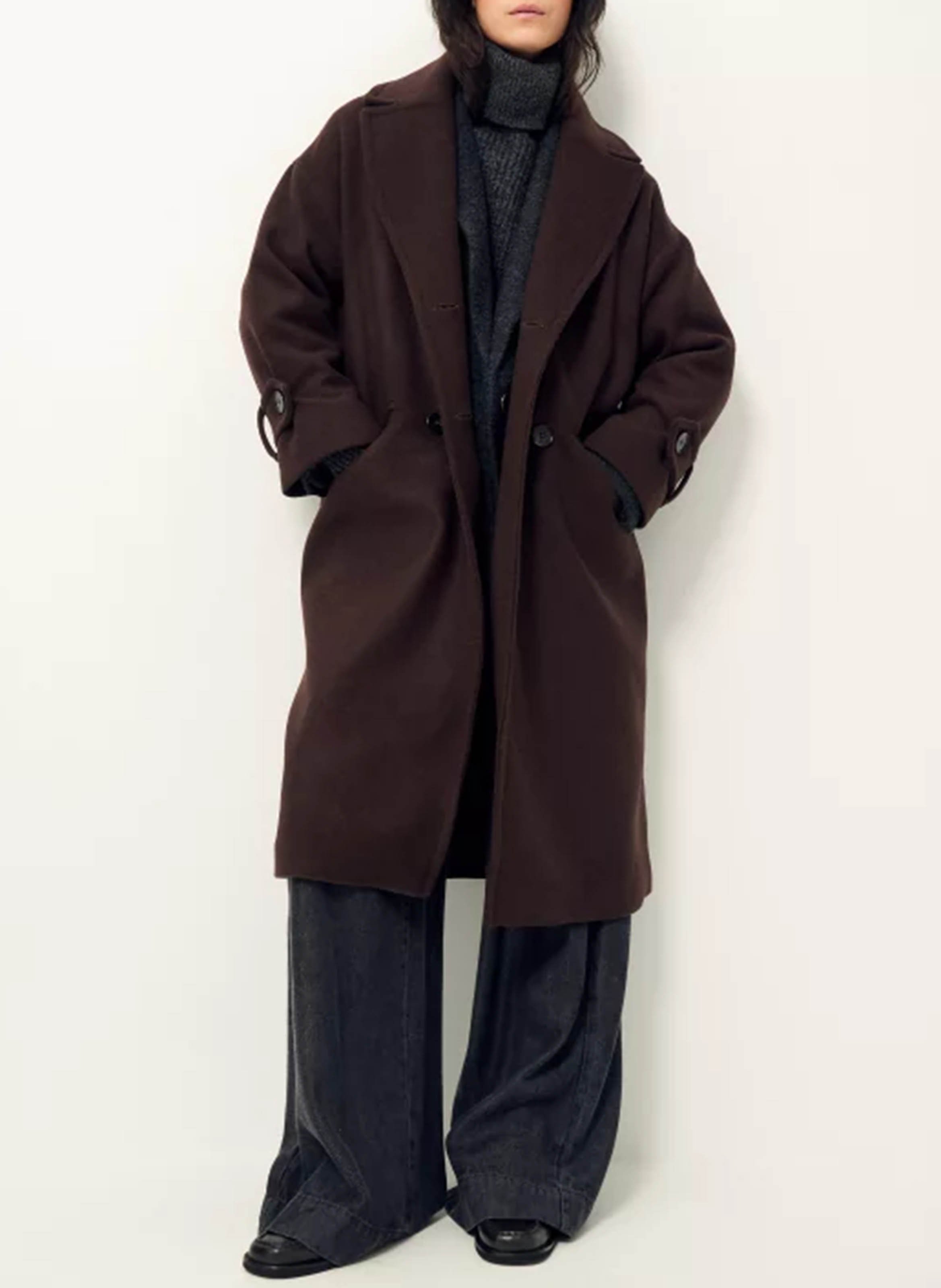 Manteau droit col tailleur en laine mélangée mia SESSUN Marron