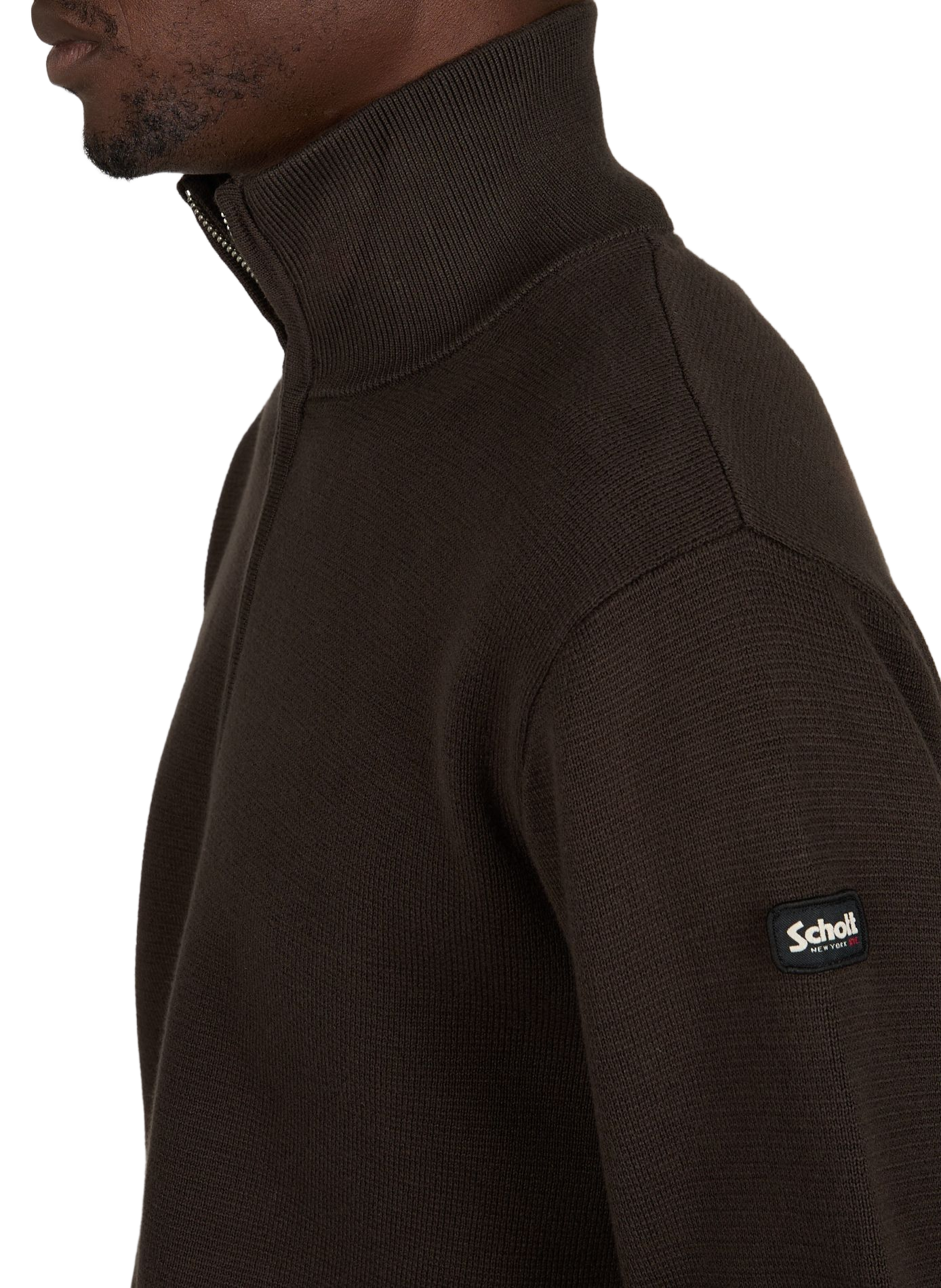 Gilet droit en maille de coton SCHOTT Kaki