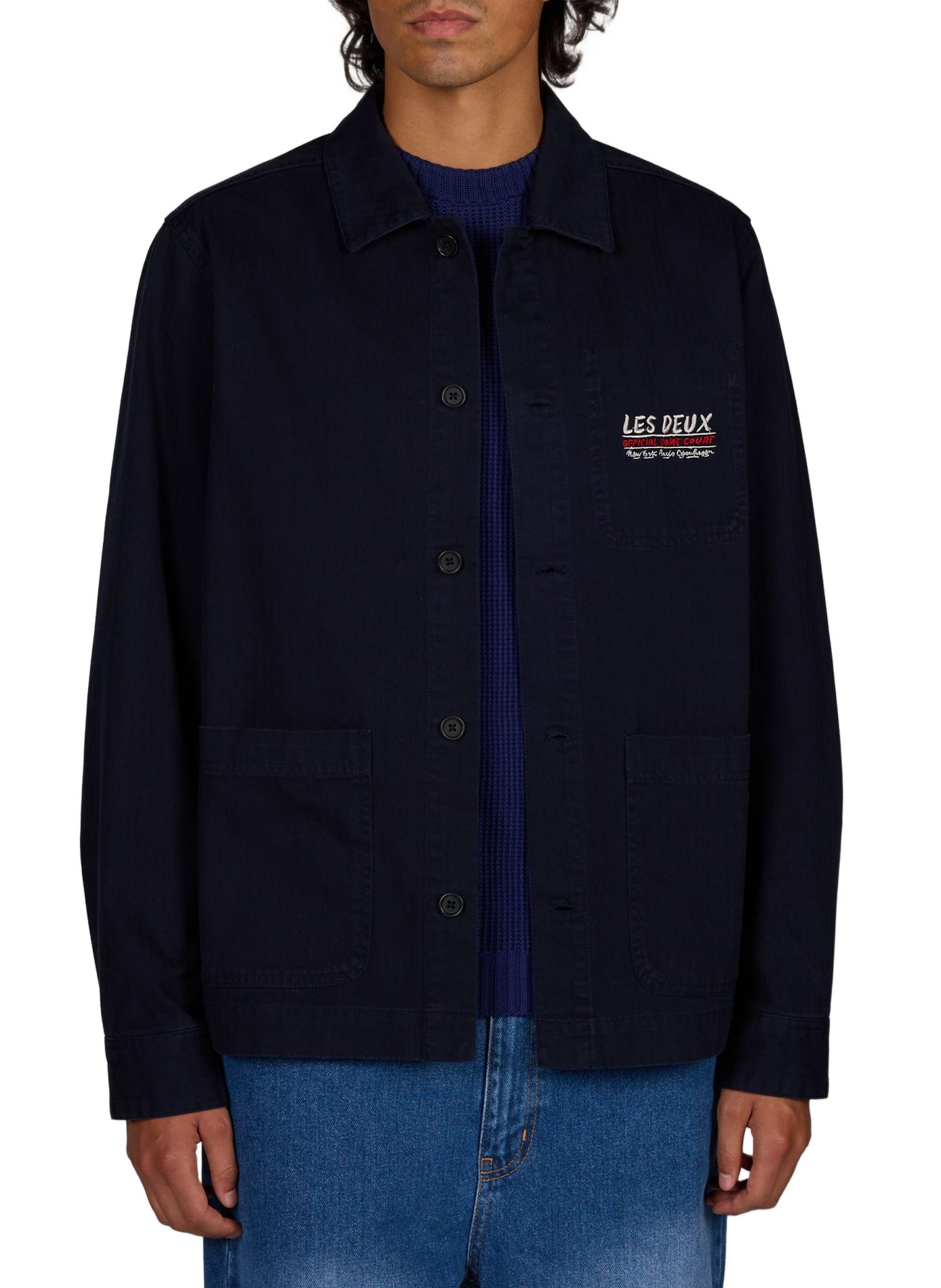 Straight buttoned jacket with embroidery LES DEUX Blue
