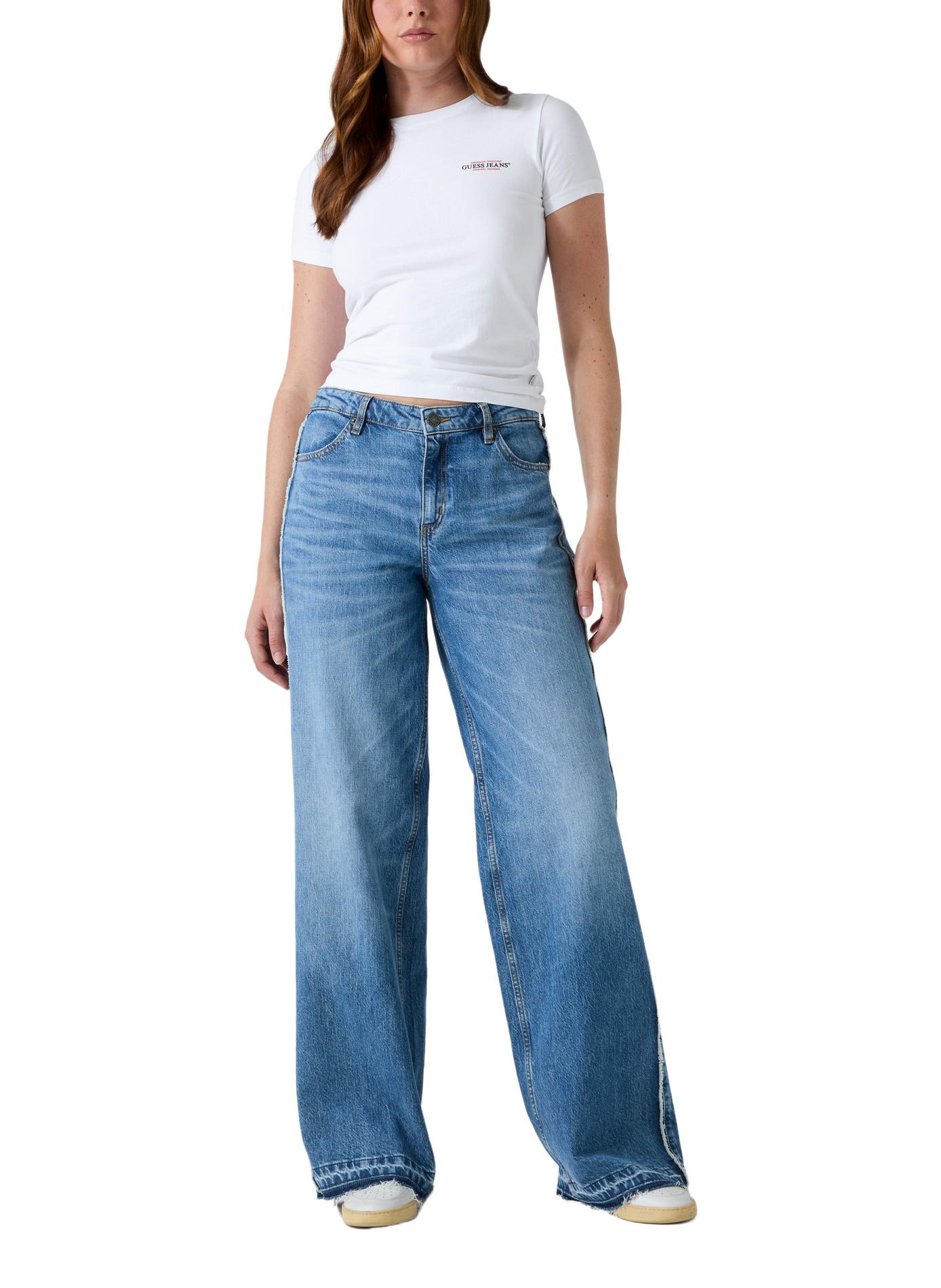 Wide-leg faded cotton-blend jeans GUESS Blue