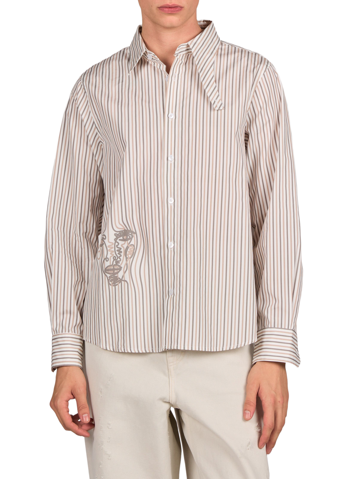 Long-sleeved striped cotton shirt KIDSUPER White