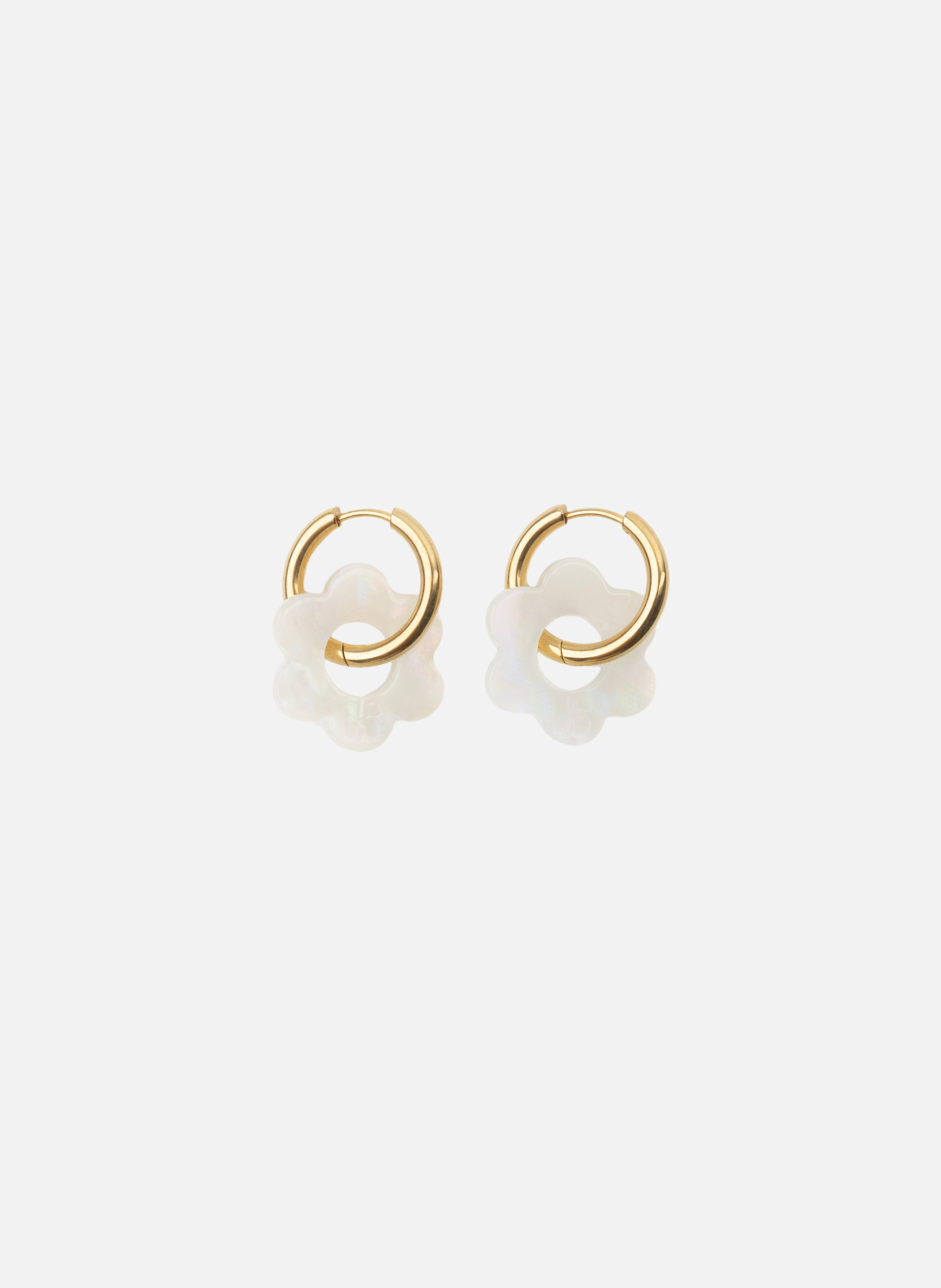 Boucles d'oreilles Baby Fleurette avec anneaux en acier inoxydable argenté  Irisée