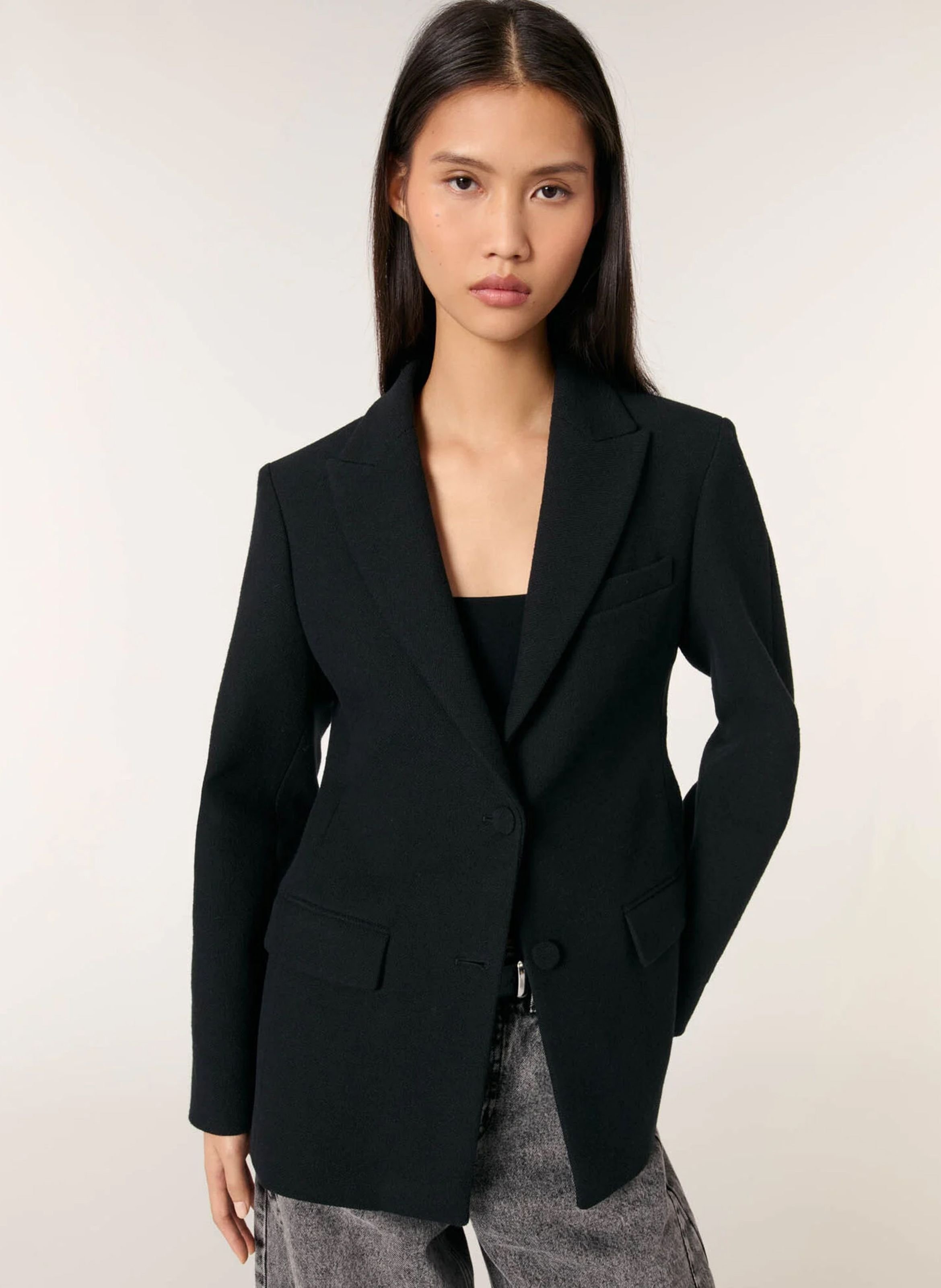 MAJE Veste de tailleur cintrée en coton mélangé Noir