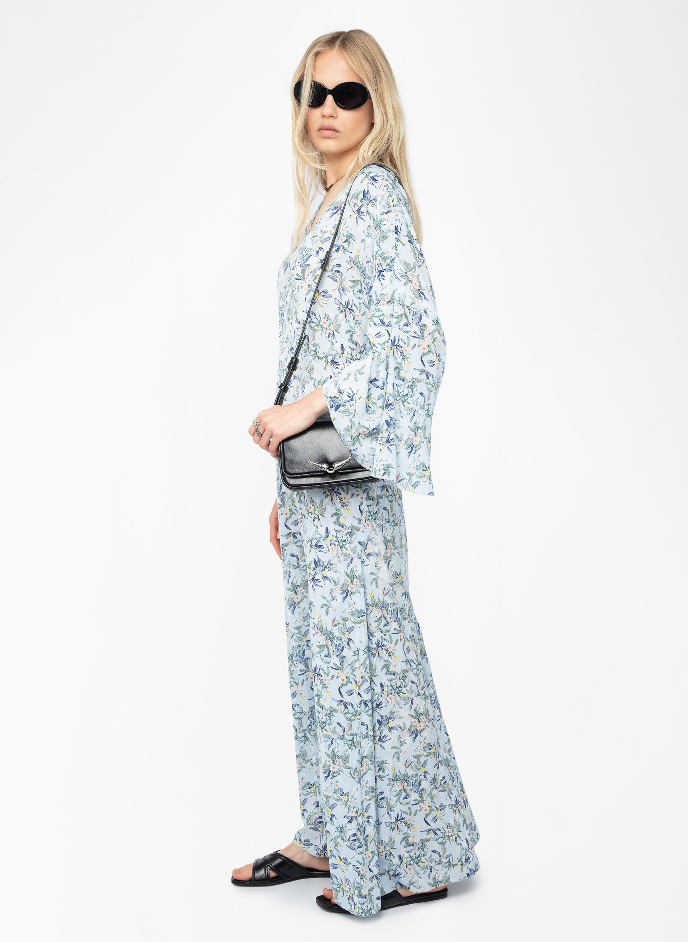 Robe longue col v à imprimé floral rasato ZADIG&VOLTAIRE Bleu
