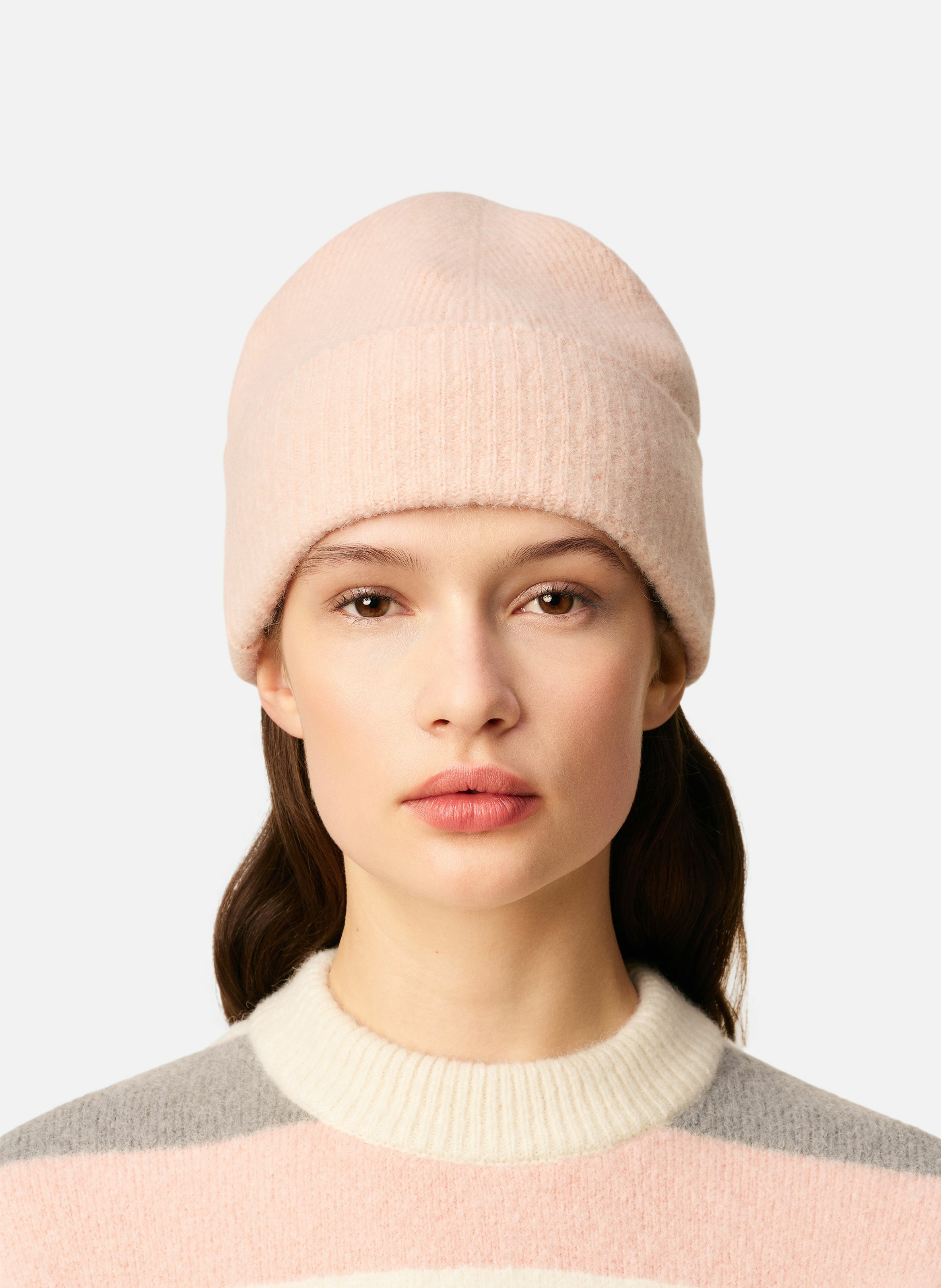 Bonnet ami de coeur en alpaga rayé unisexe AMI PARIS Rose