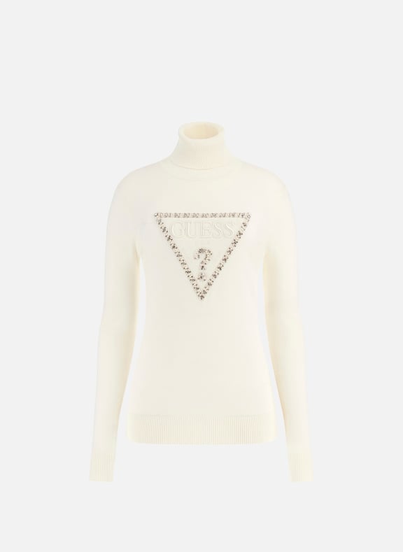 Embroidered turtleneck sweater Beige by GUESS GUESS Embroidered turtleneck sweater Beige