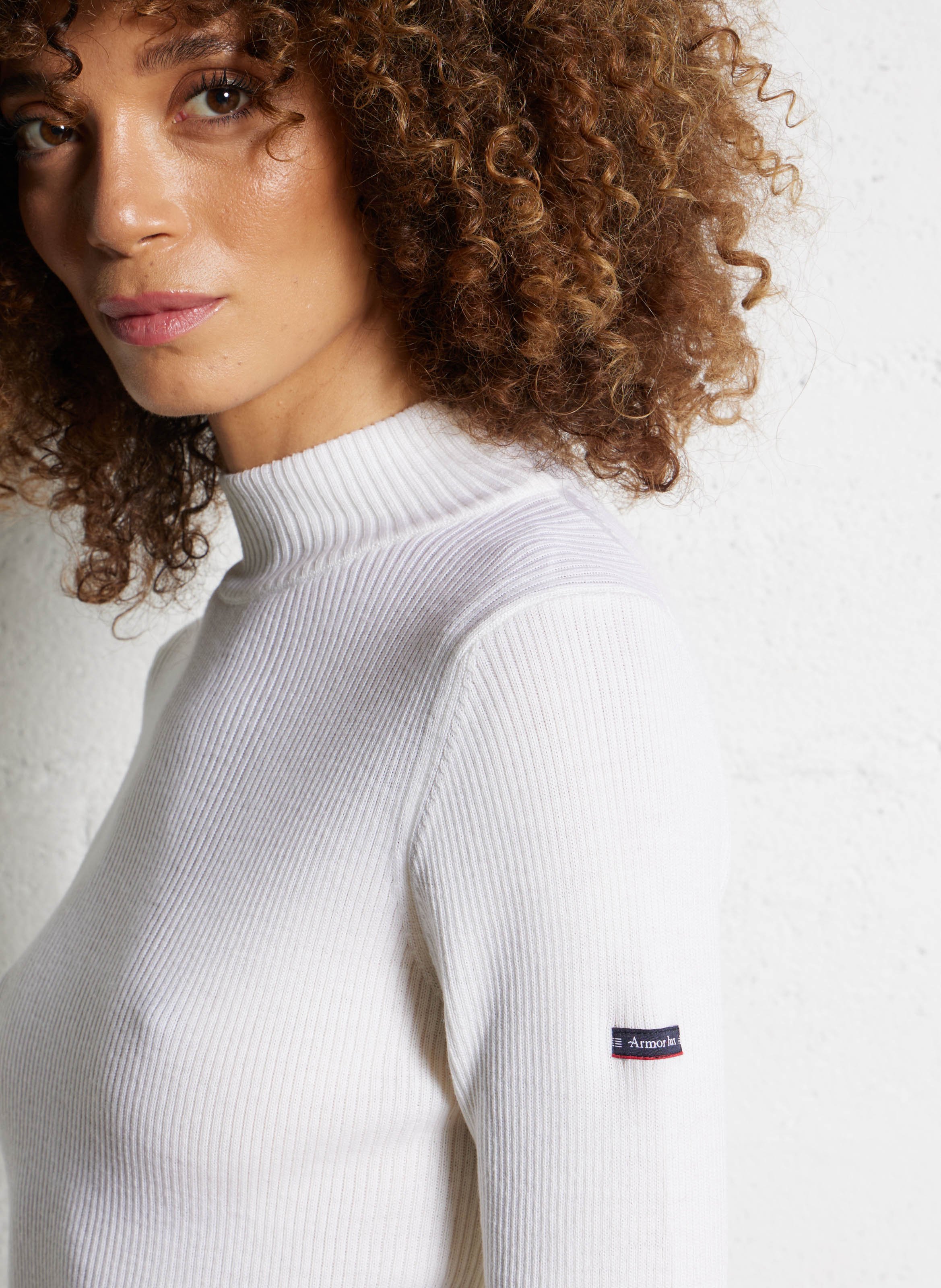 Pull col montant côtelé en laine combourg ARMOR-LUX Beige