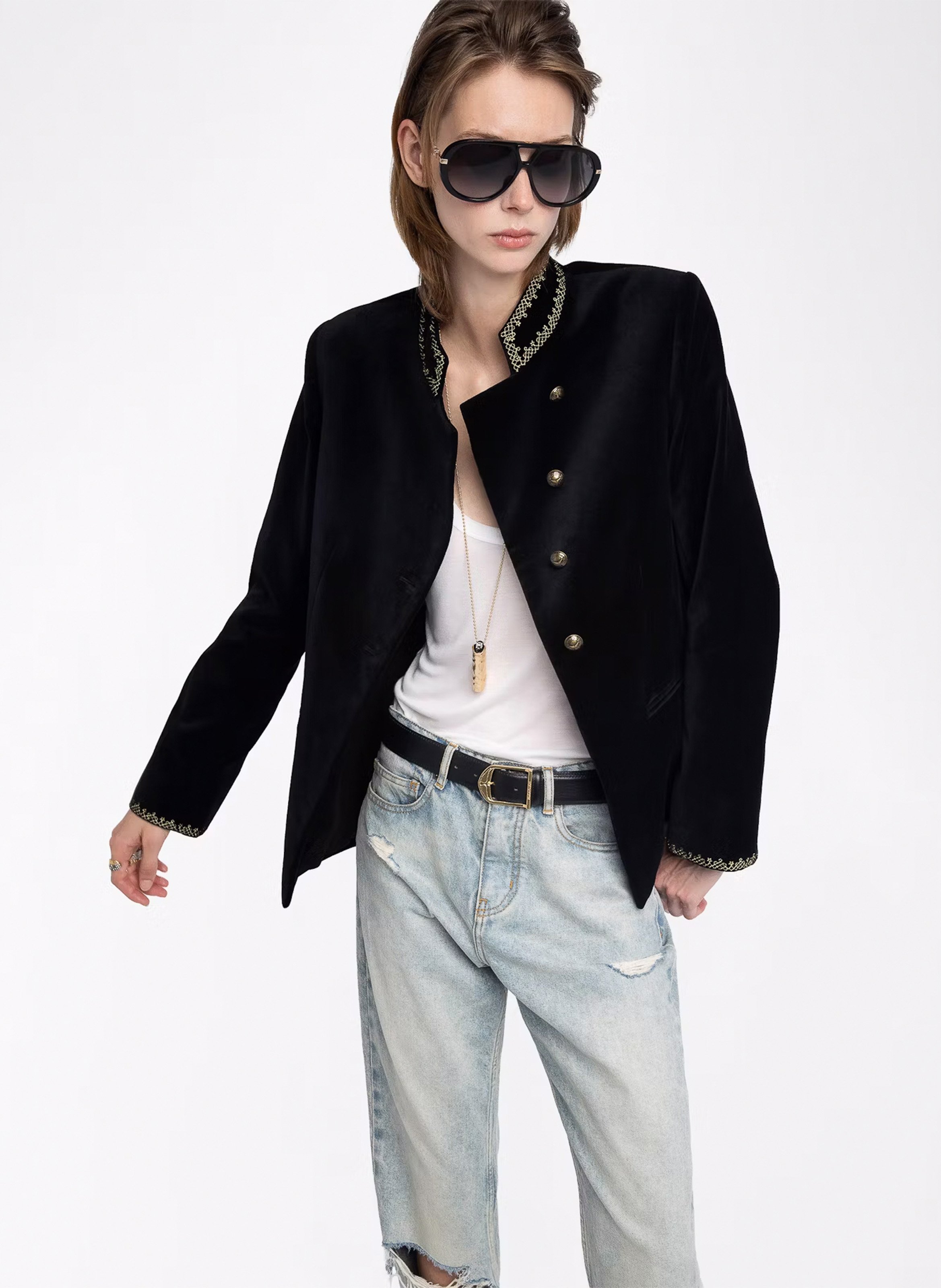 Blazer droit col officier en coton verysa ZADIG&VOLTAIRE Noir