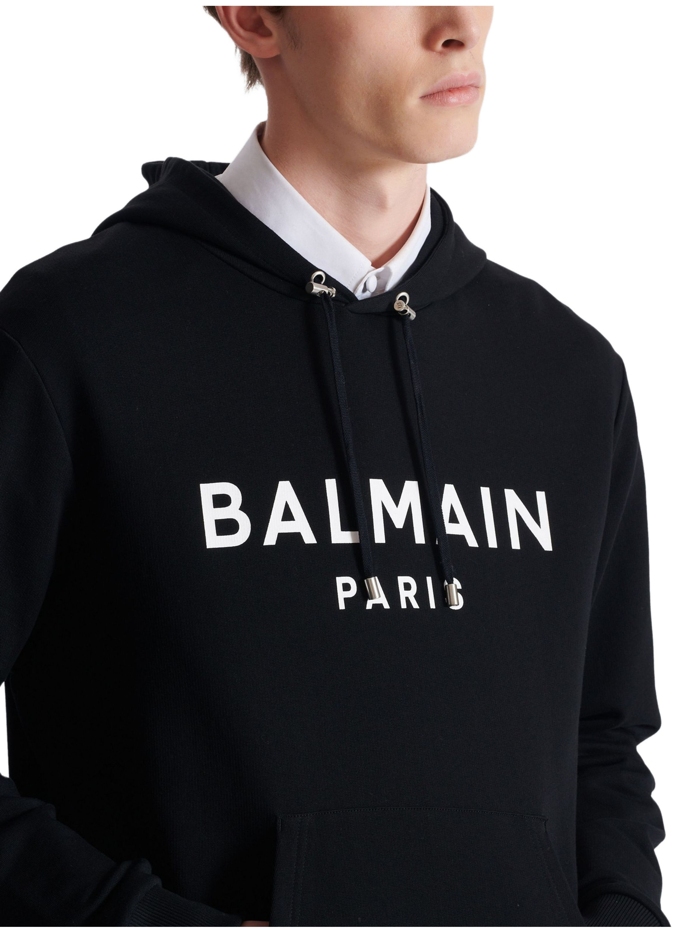 Hoodie en coton à imprimé BALMAIN Noir