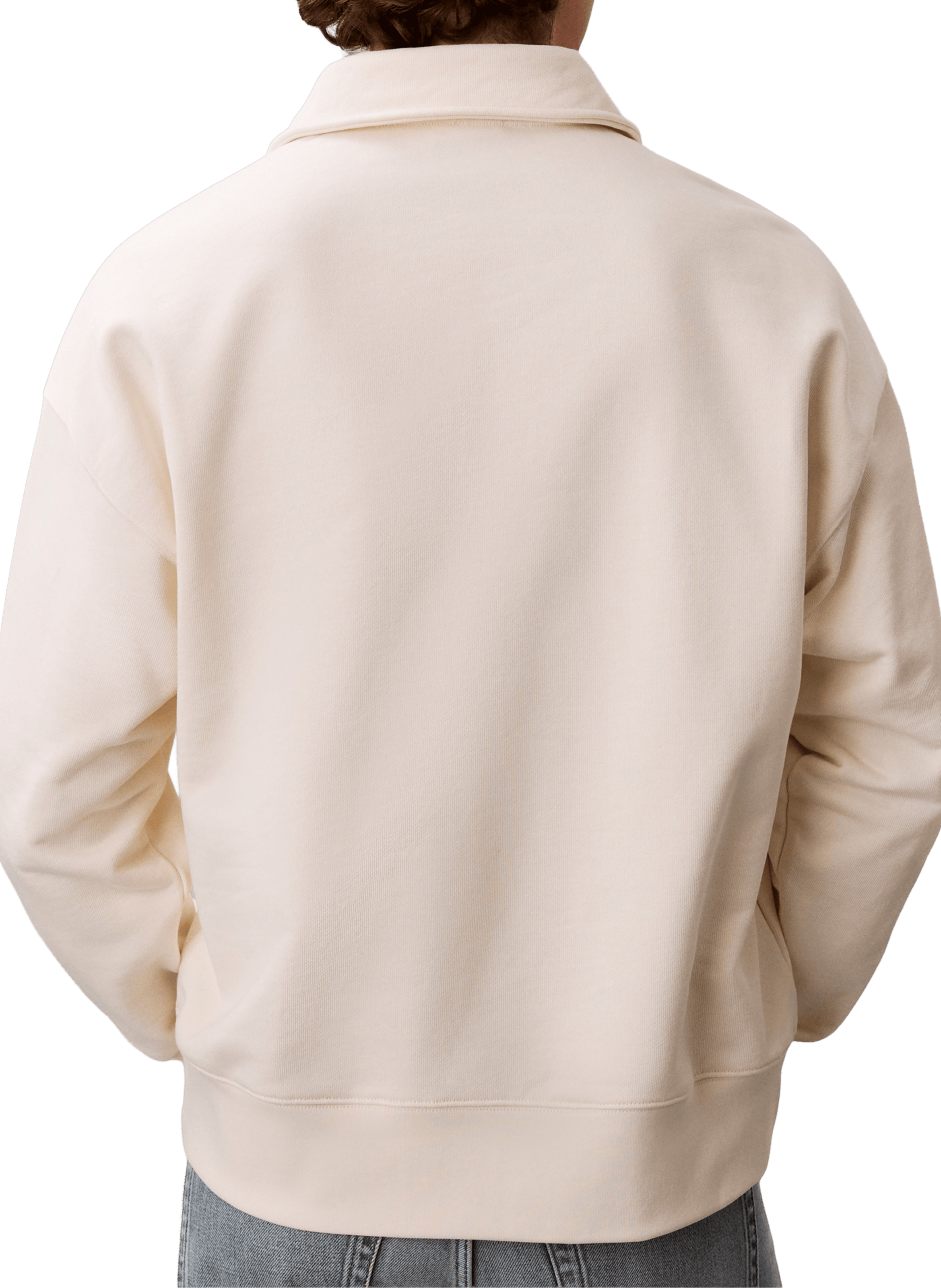 Sweat col polo manches longues en coton CALVIN KLEIN Blanc