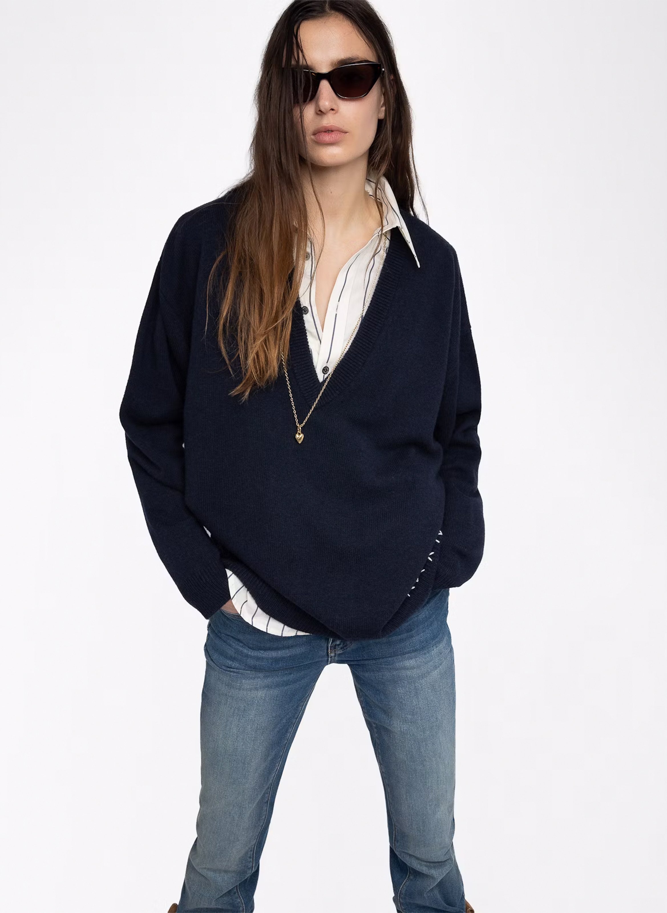 Pull col v en laine mélangée swyny ZADIG&VOLTAIRE Bleu