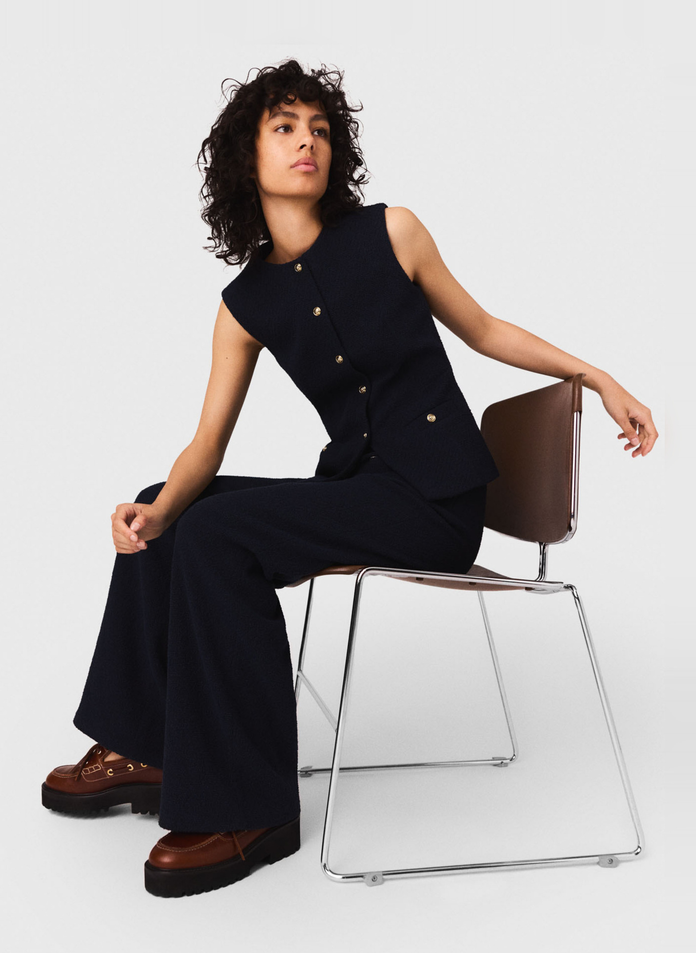 Pantalon large effet tweed uni MAJE Bleu