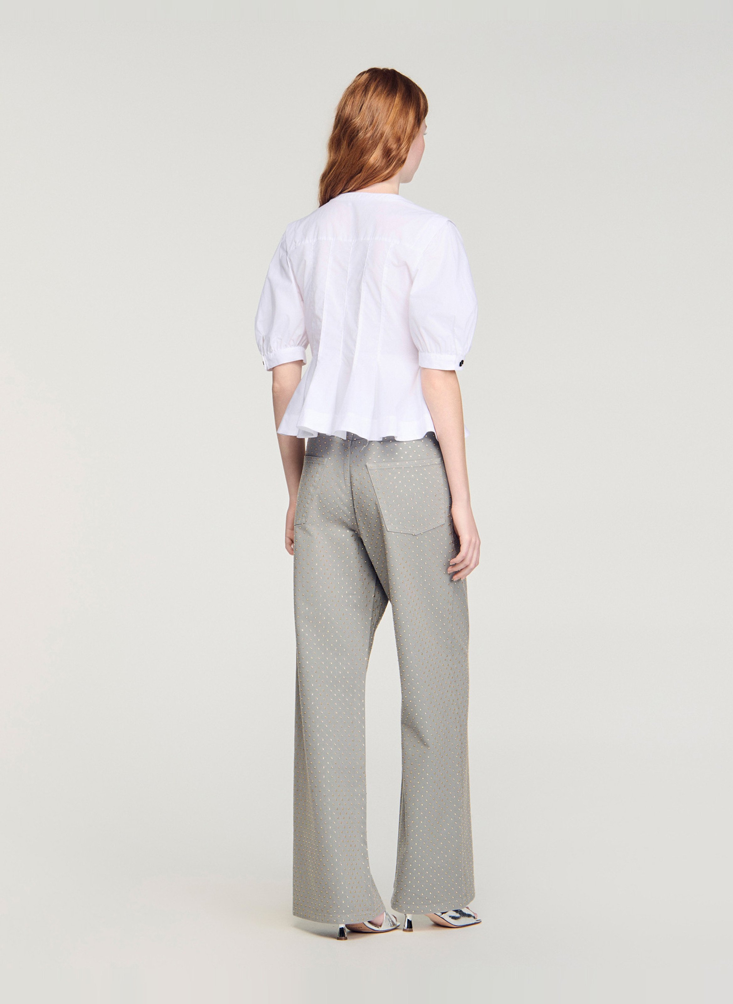 Blouse col v en coton SANDRO Blanc