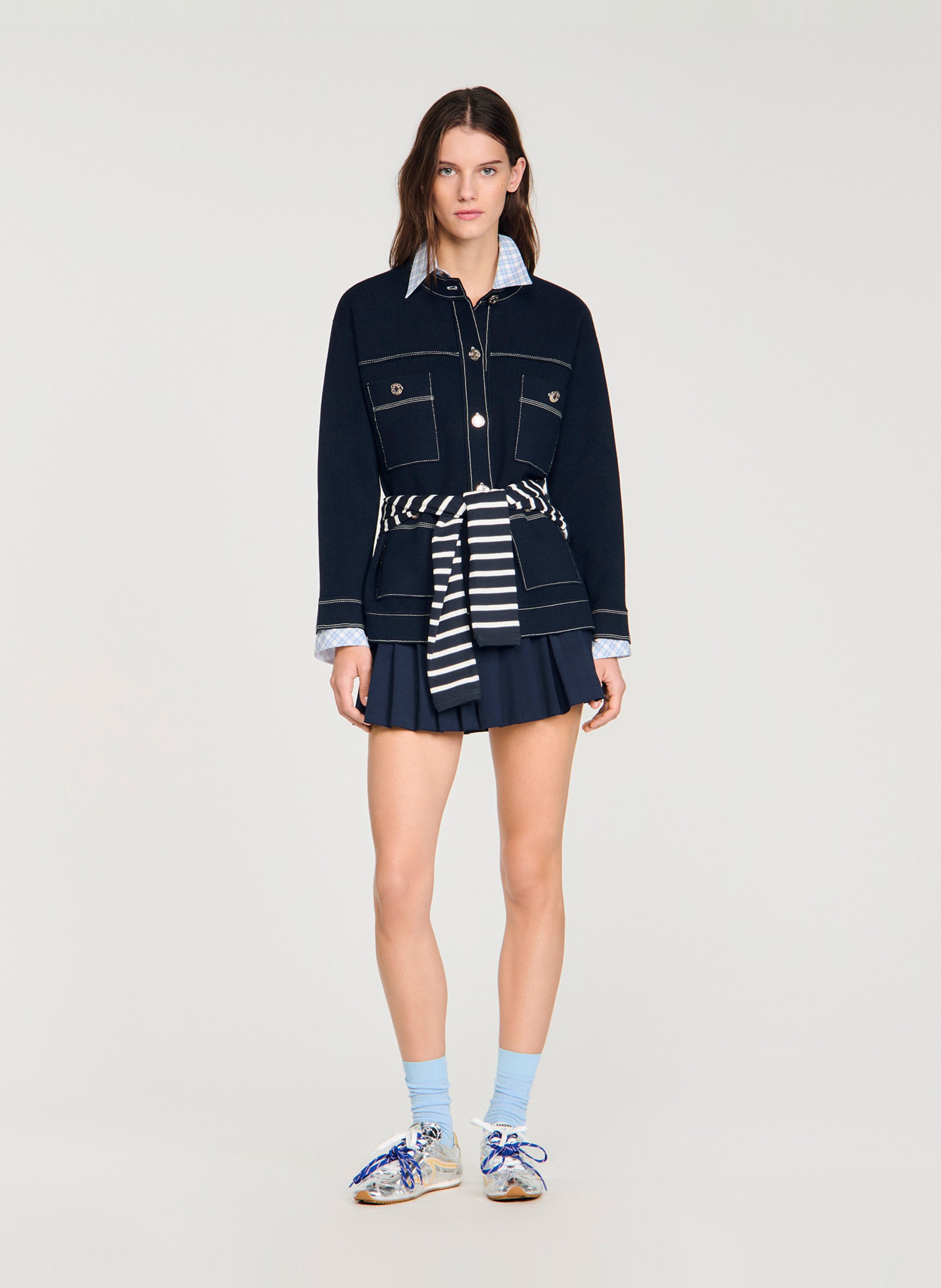 Cardigan droit col rond SANDRO Bleu