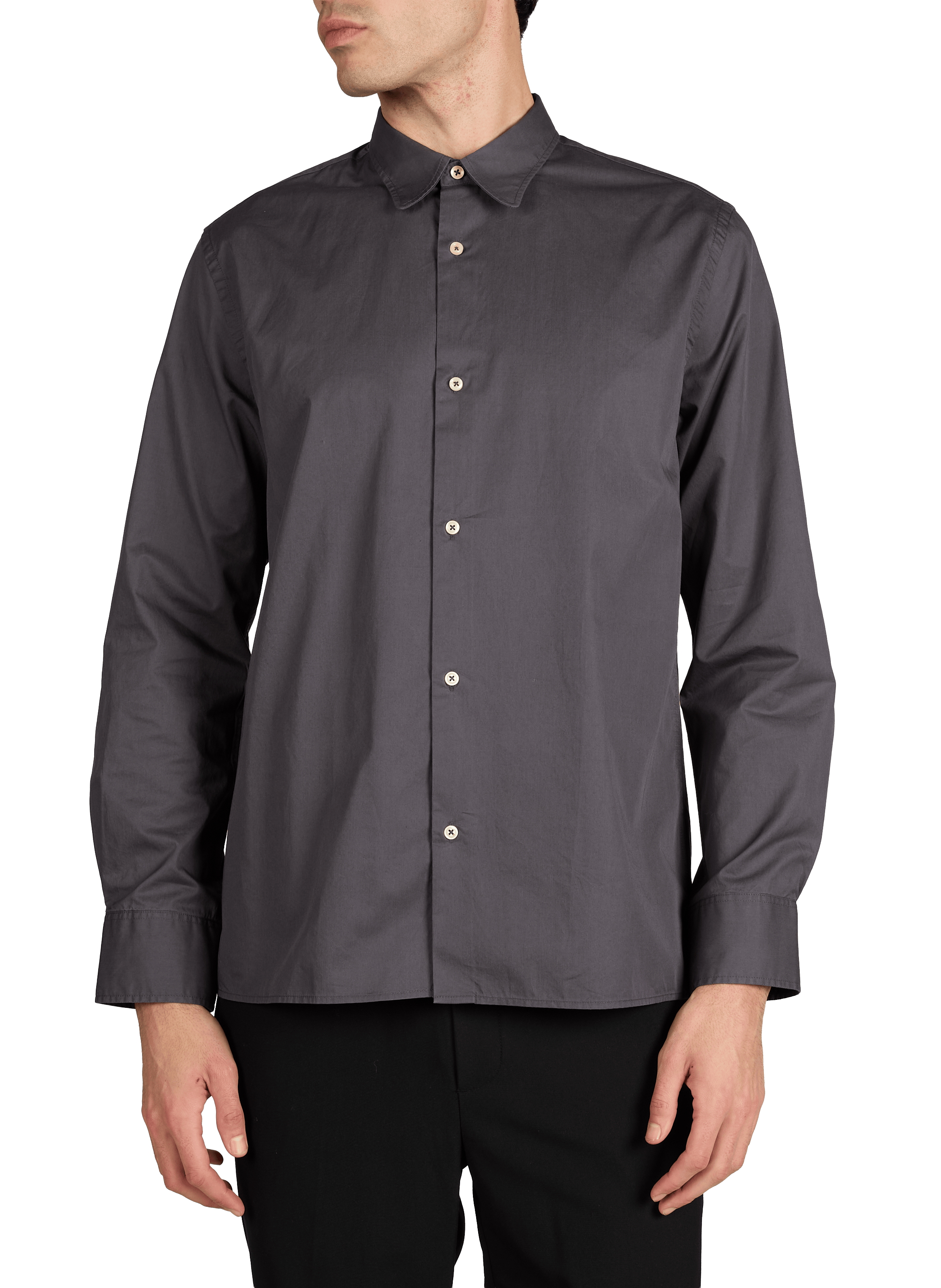 Chemise unie à col plat en coton OFFICINE GENERALE Gris