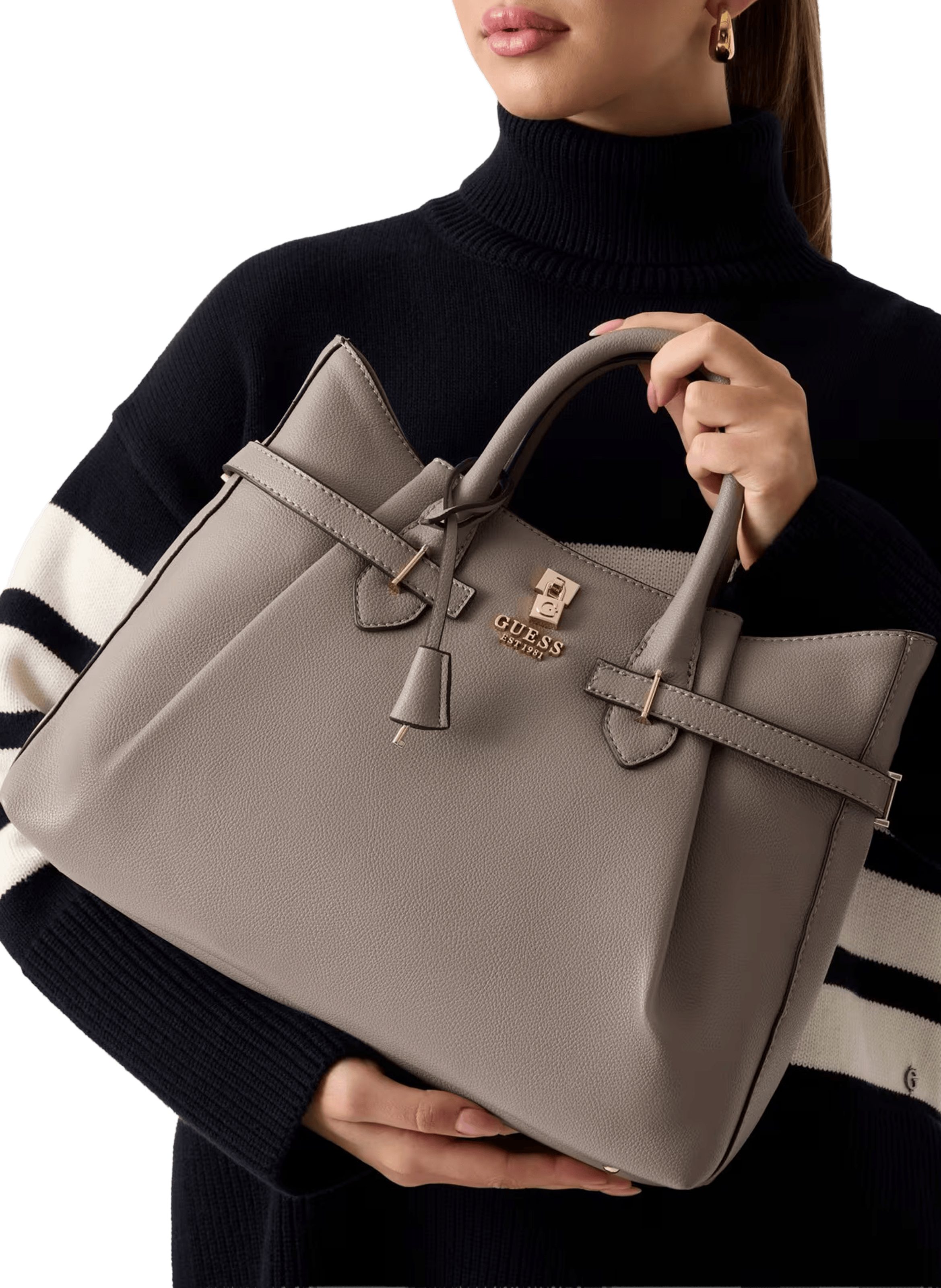 Large faux leather handbag GUESS Beige