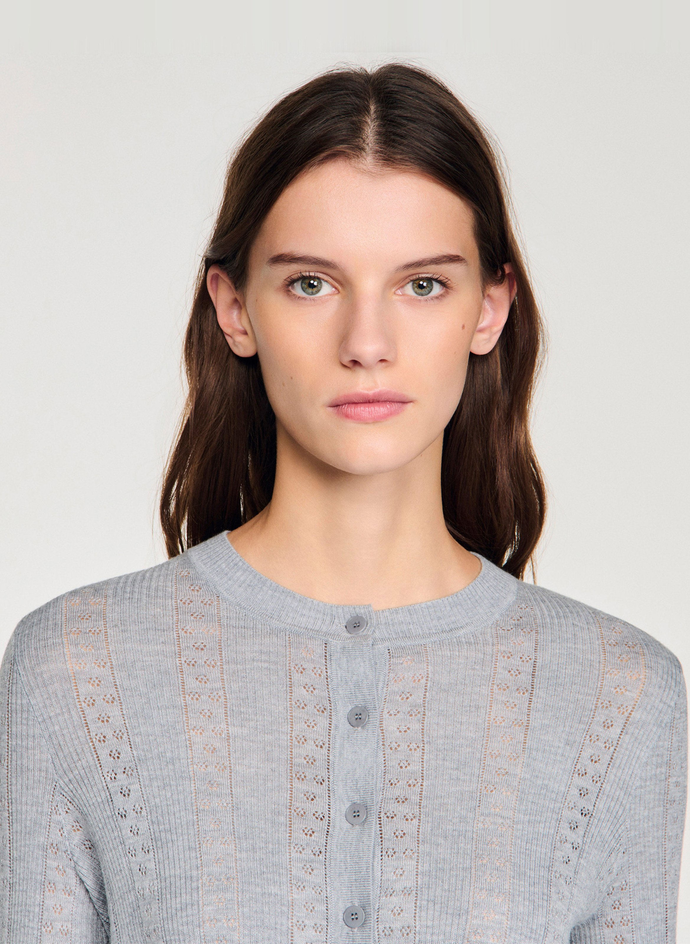 Gilet droit col rond en laine SANDRO Gris