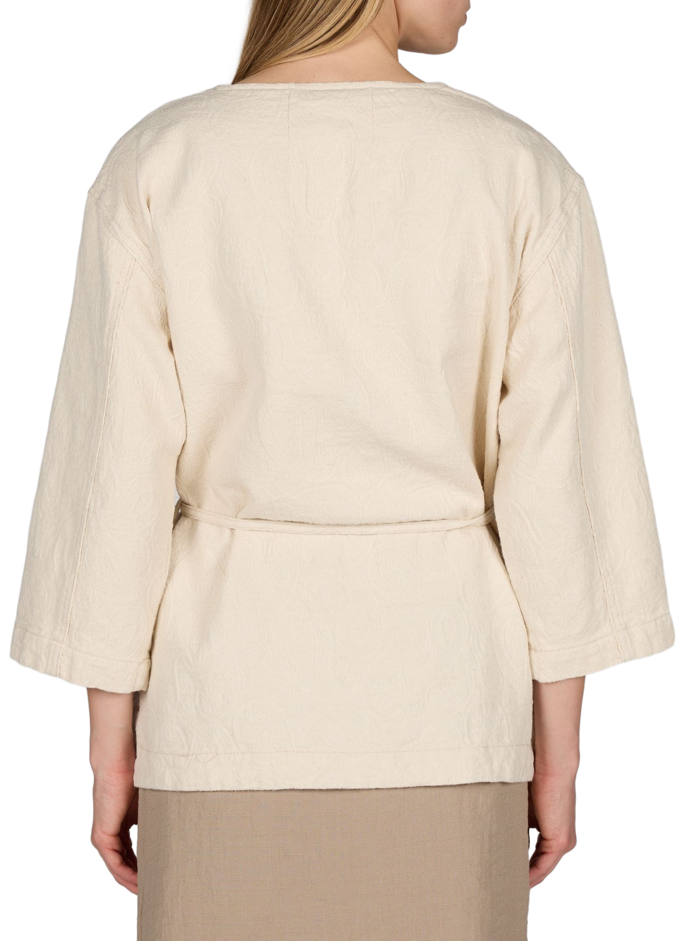 Patterned cotton blazer with belt OBJECT Beige