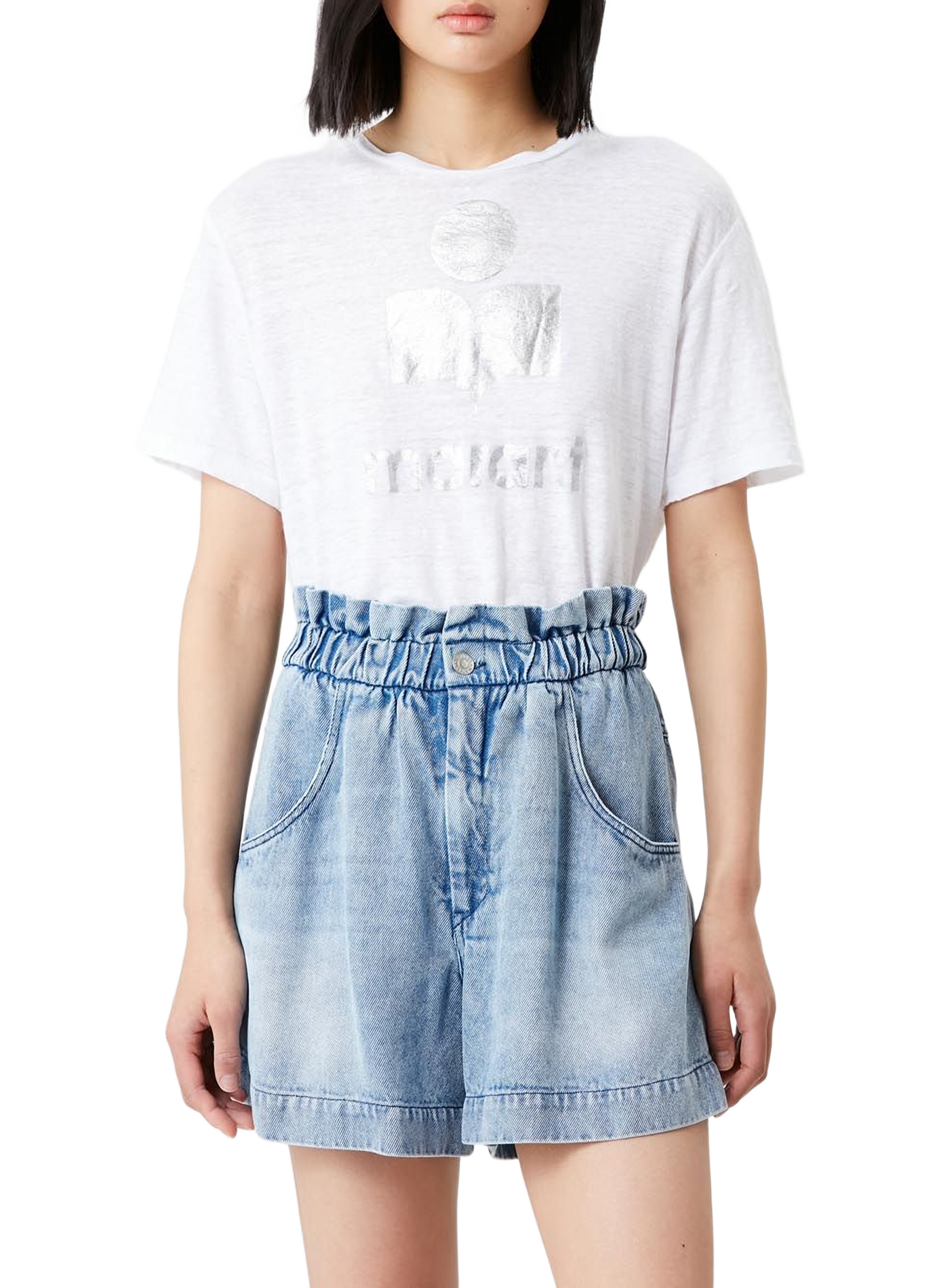 Short-sleeved linen T-shirt with Zewel logo ISABEL MARANT White