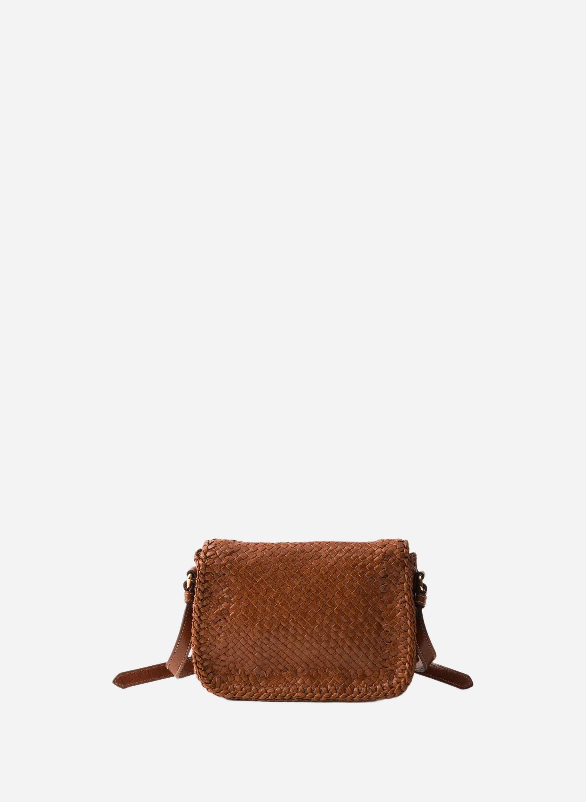 Mini sac à bandoulière en cuir tressé PRADA Marron