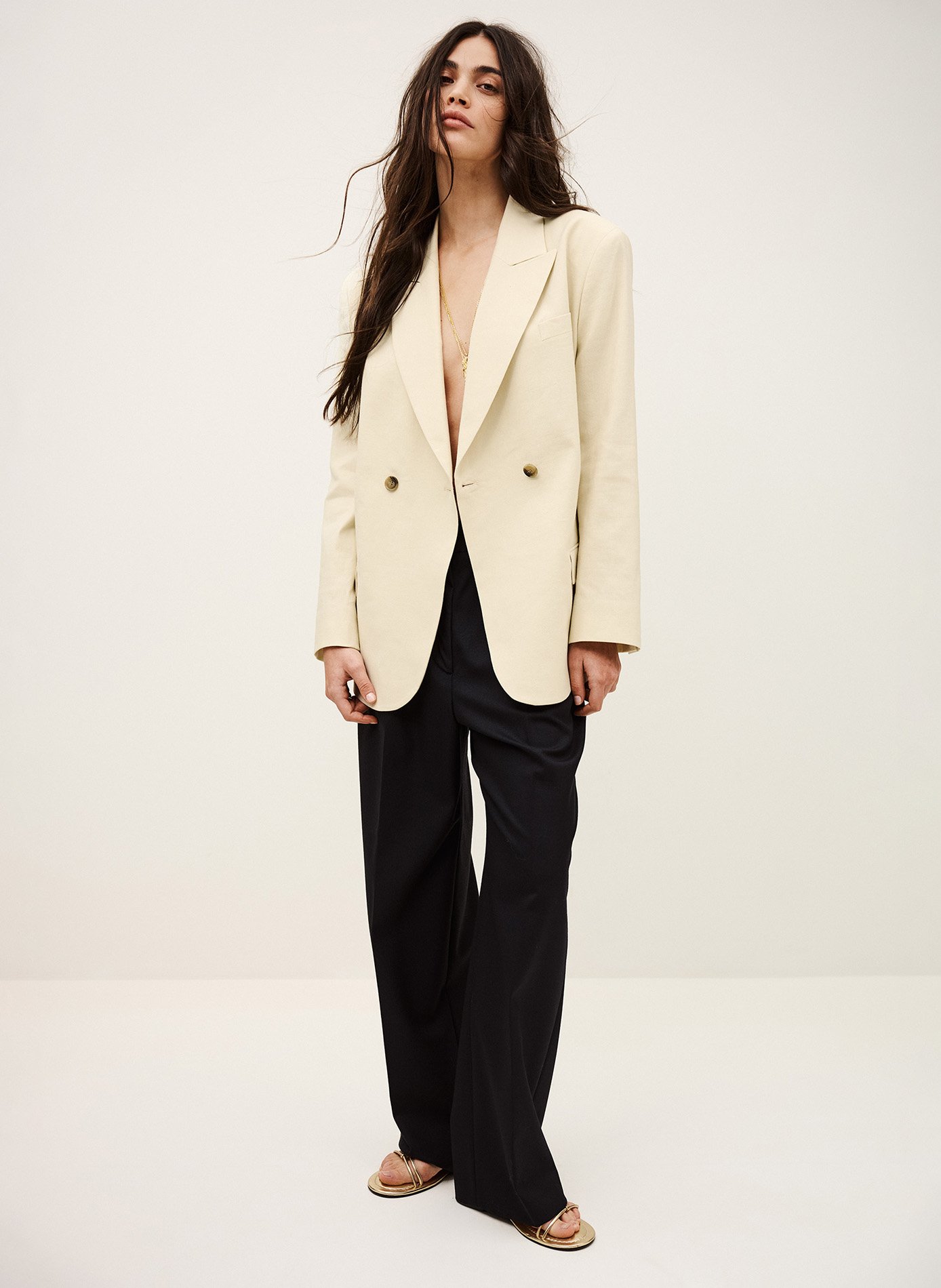 Veste col tailleur en lin mélangé clay BA&SH Beige
