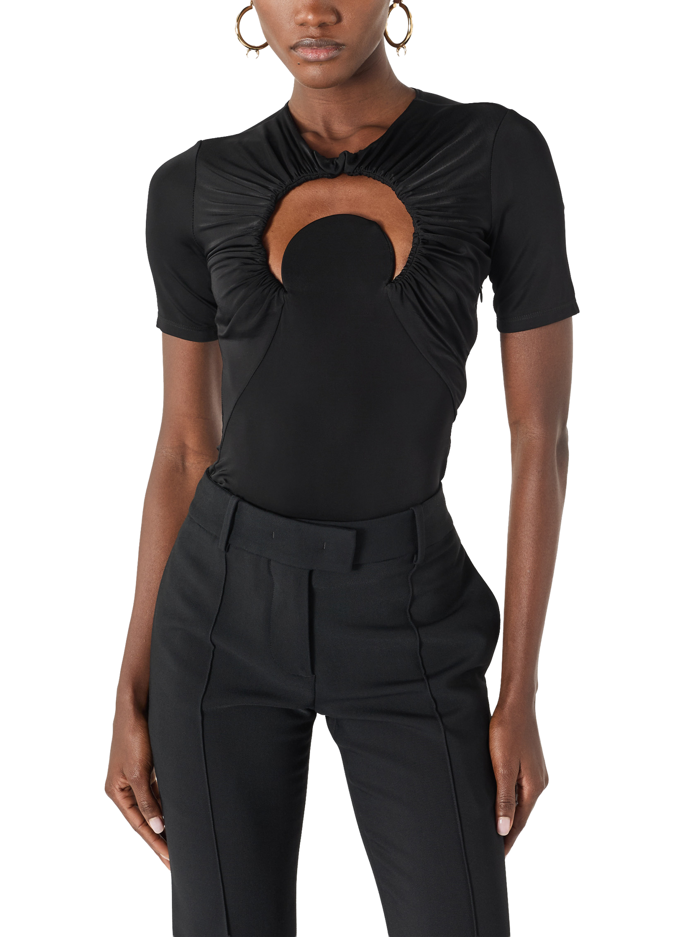 Top moon froncé en jersey manches courtes MARINE SERRE Noir