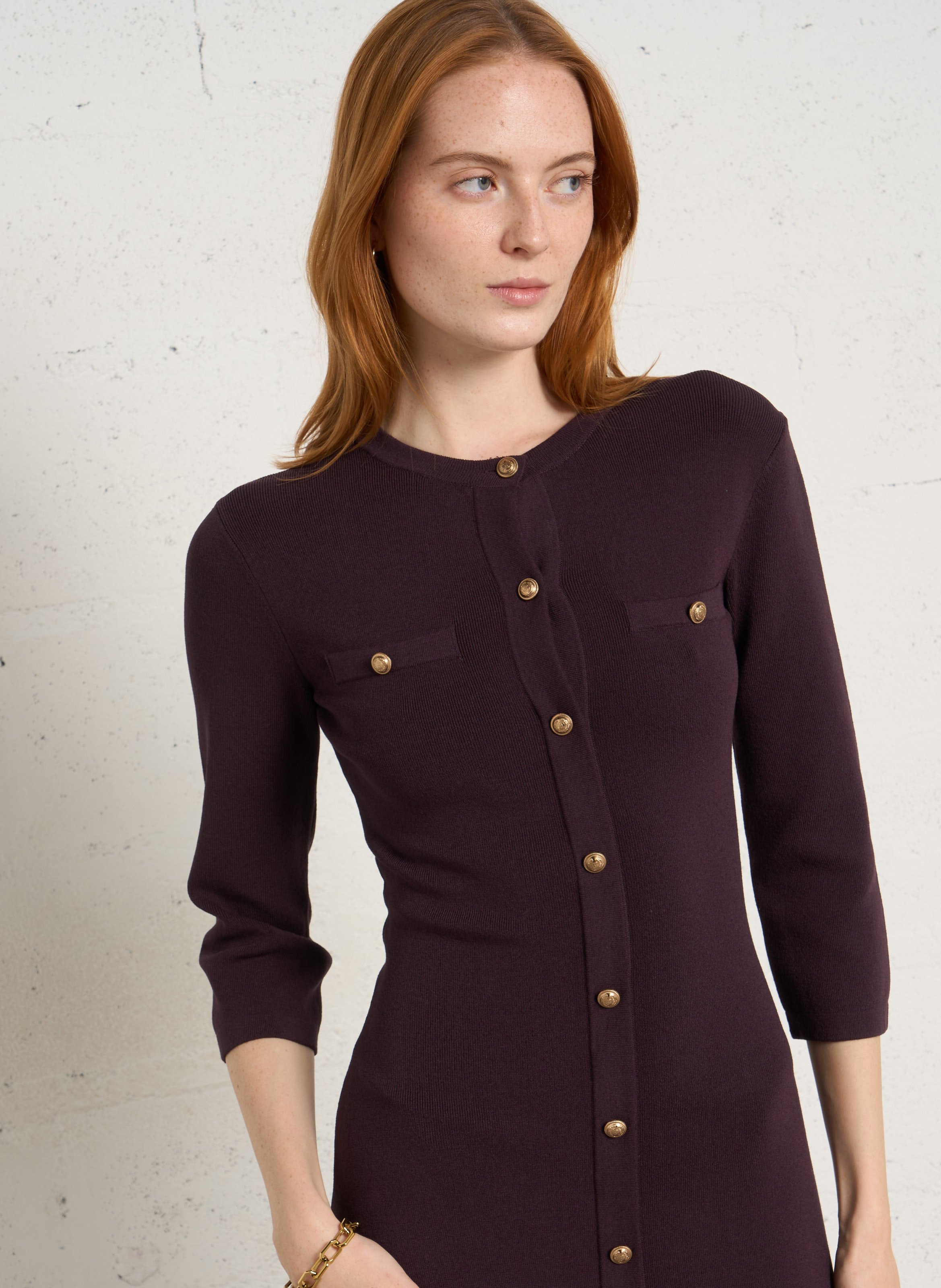Robe midi tricot boutonné IKKS Violet