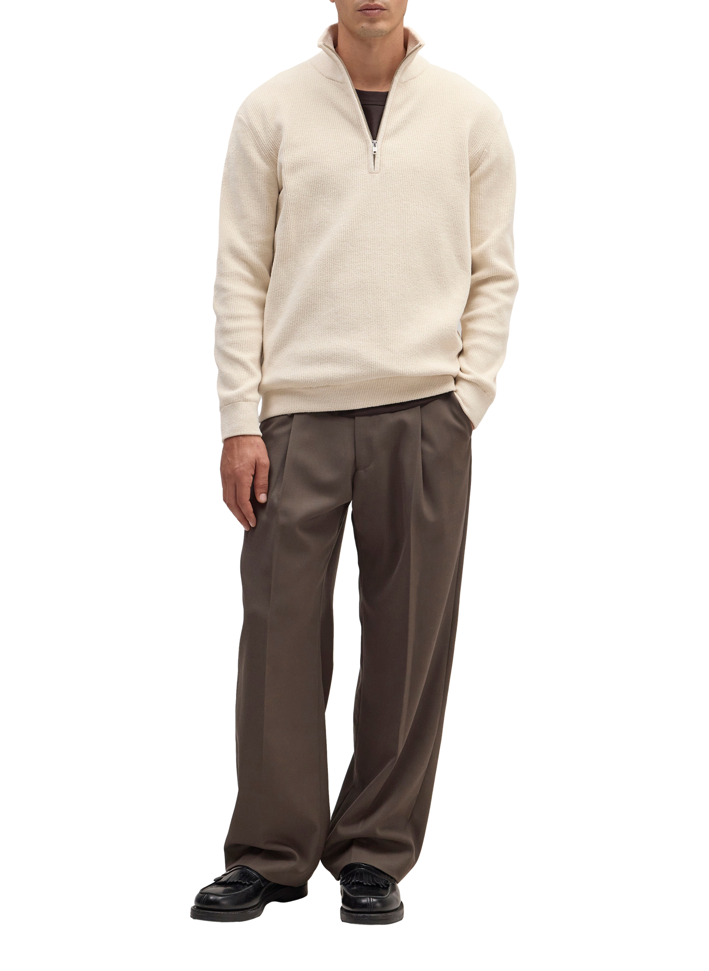 Pullover mit Stehkragen und Reißverschluss in Uni-Farbe NN.07 Beige