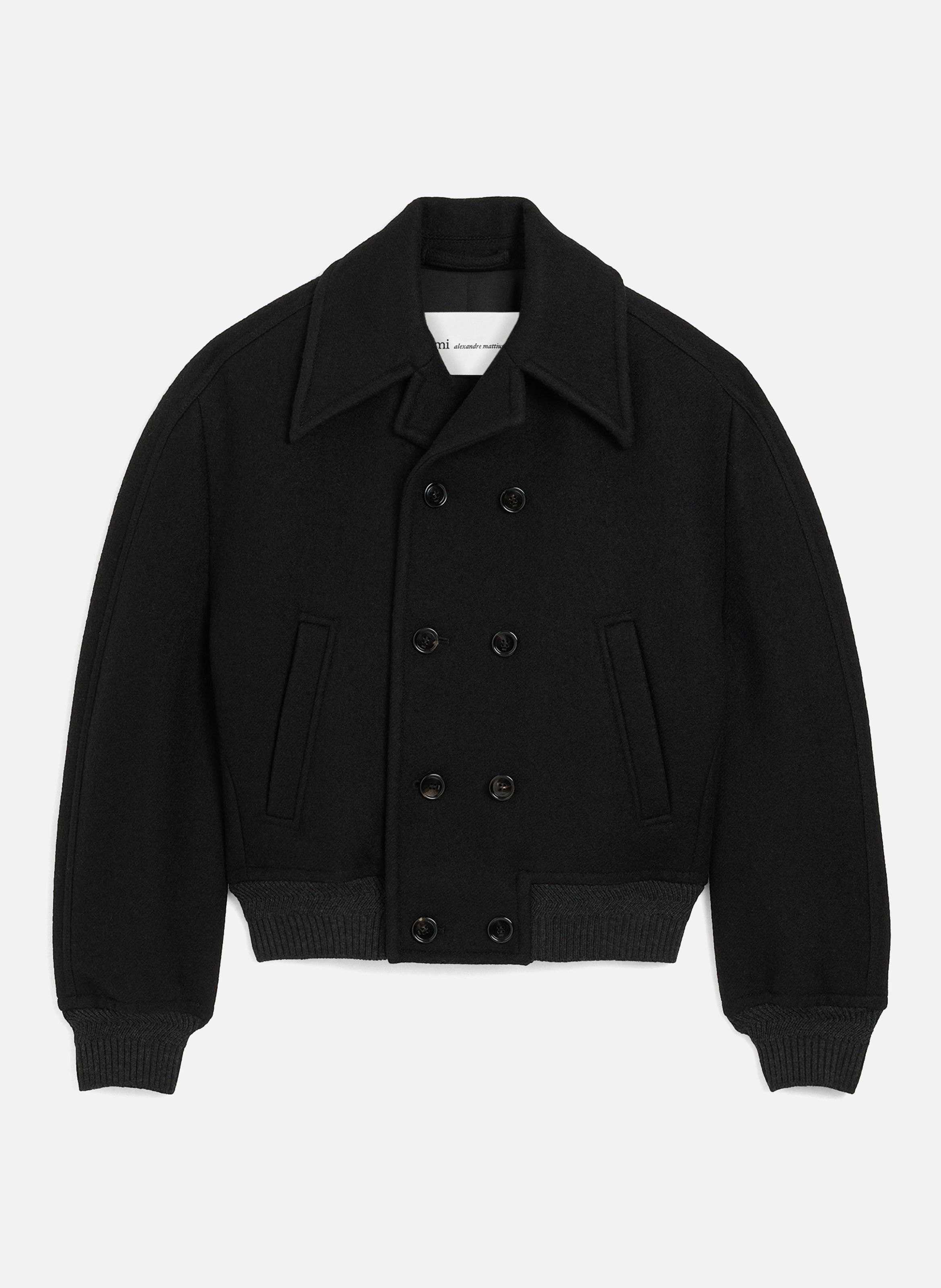 Bomber court double boutonnage en laine AMI PARIS Noir
