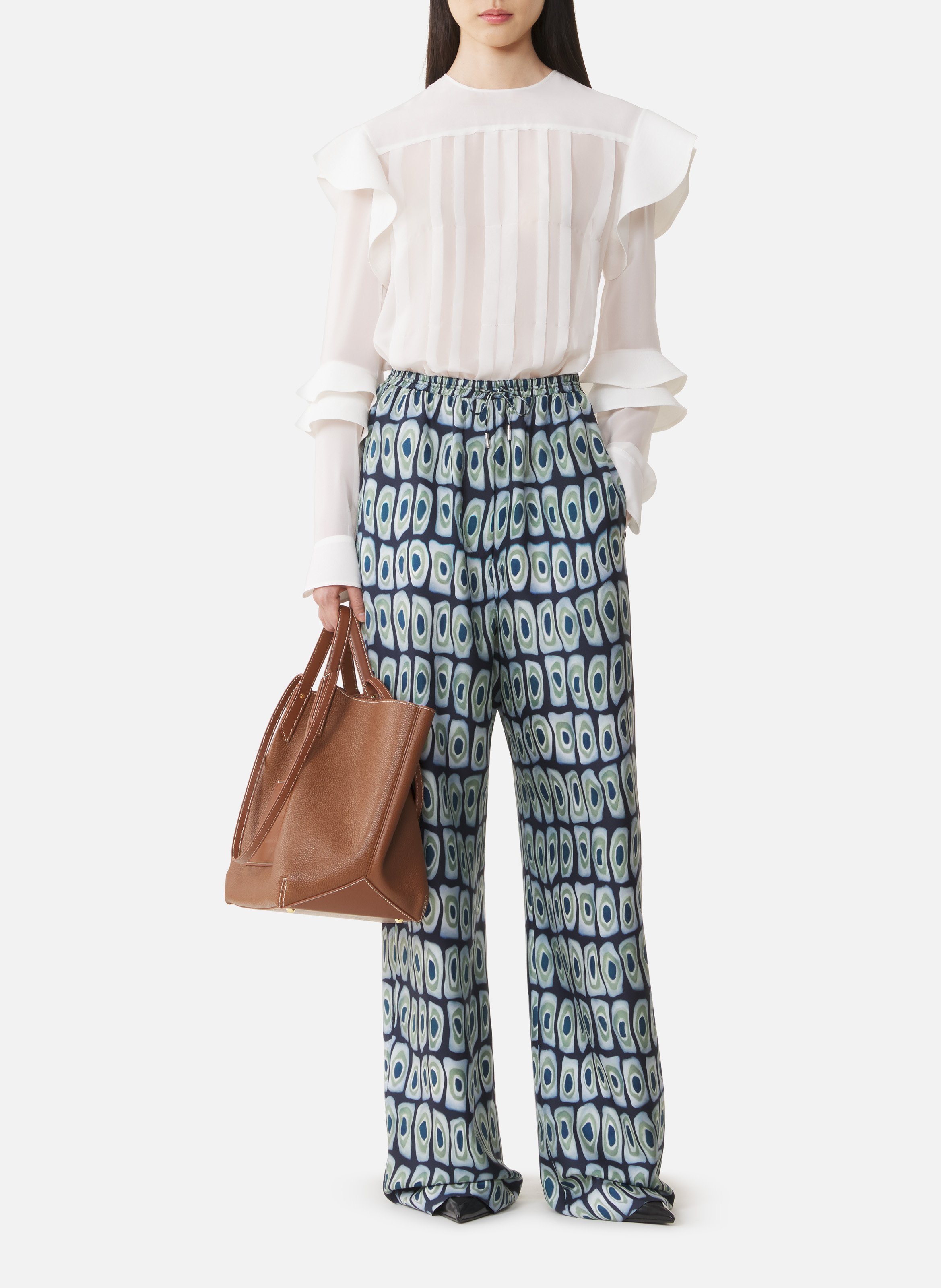 Pantalon large en soie imprimée LANVIN Vert
