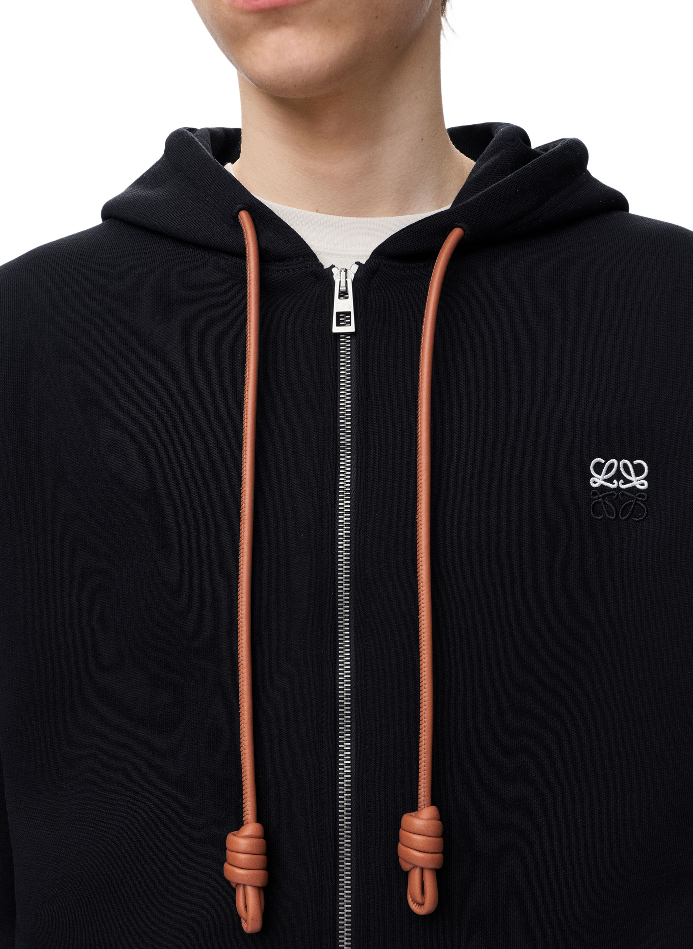 Felpa con cappuccio e zip in cotone LOEWE Nero