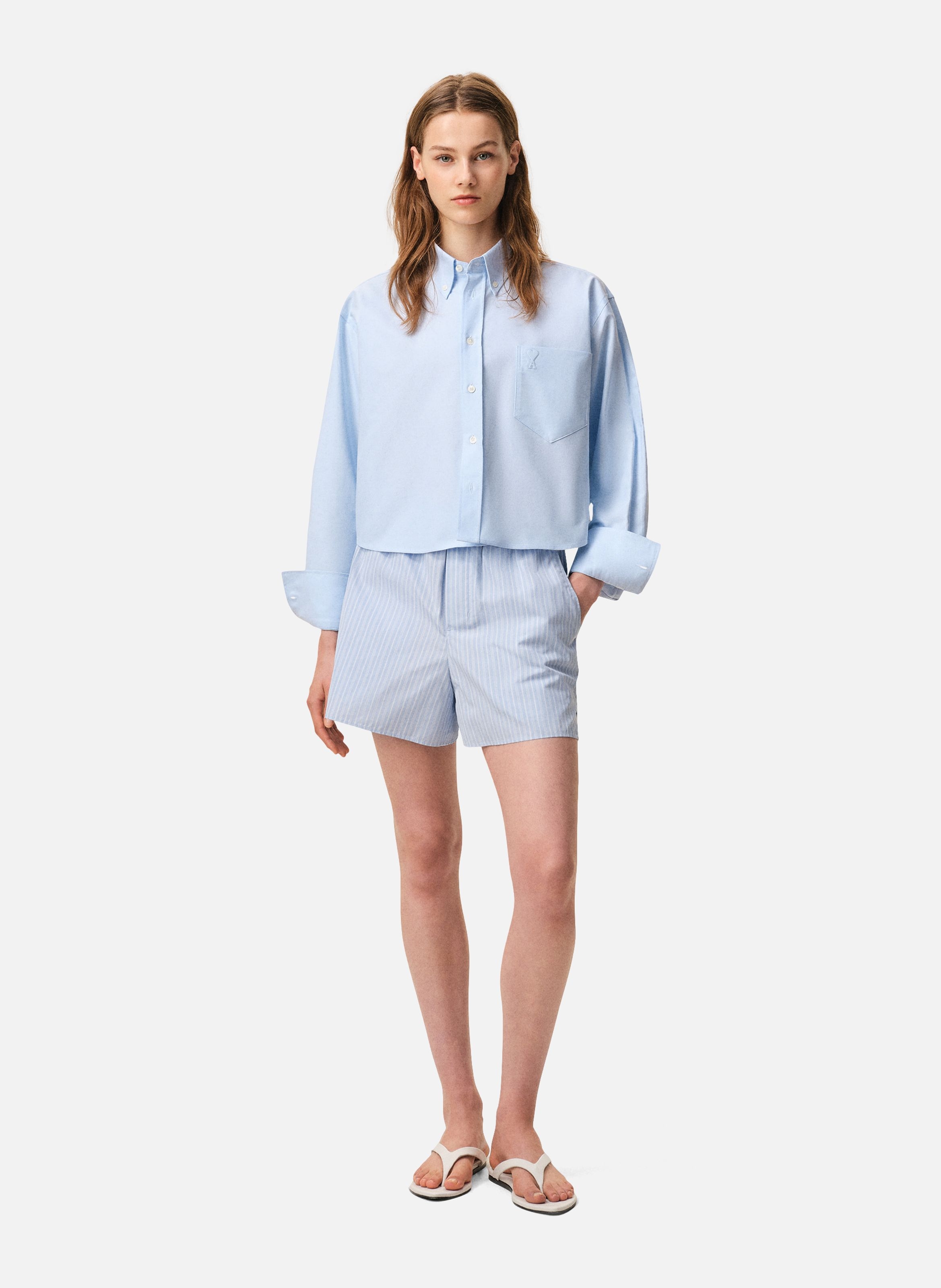 Chemise croppée oversize ami de coeur en coton AMI PARIS Bleu