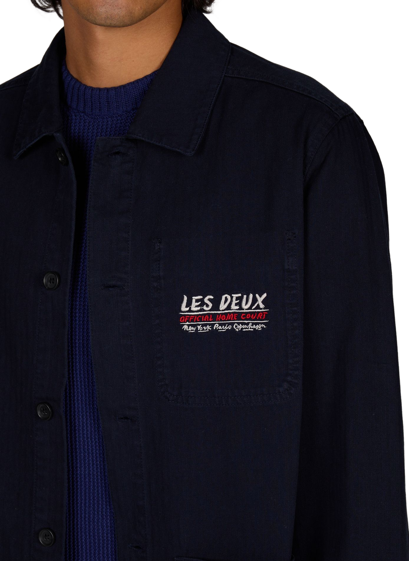 Straight buttoned jacket with embroidery LES DEUX Blue
