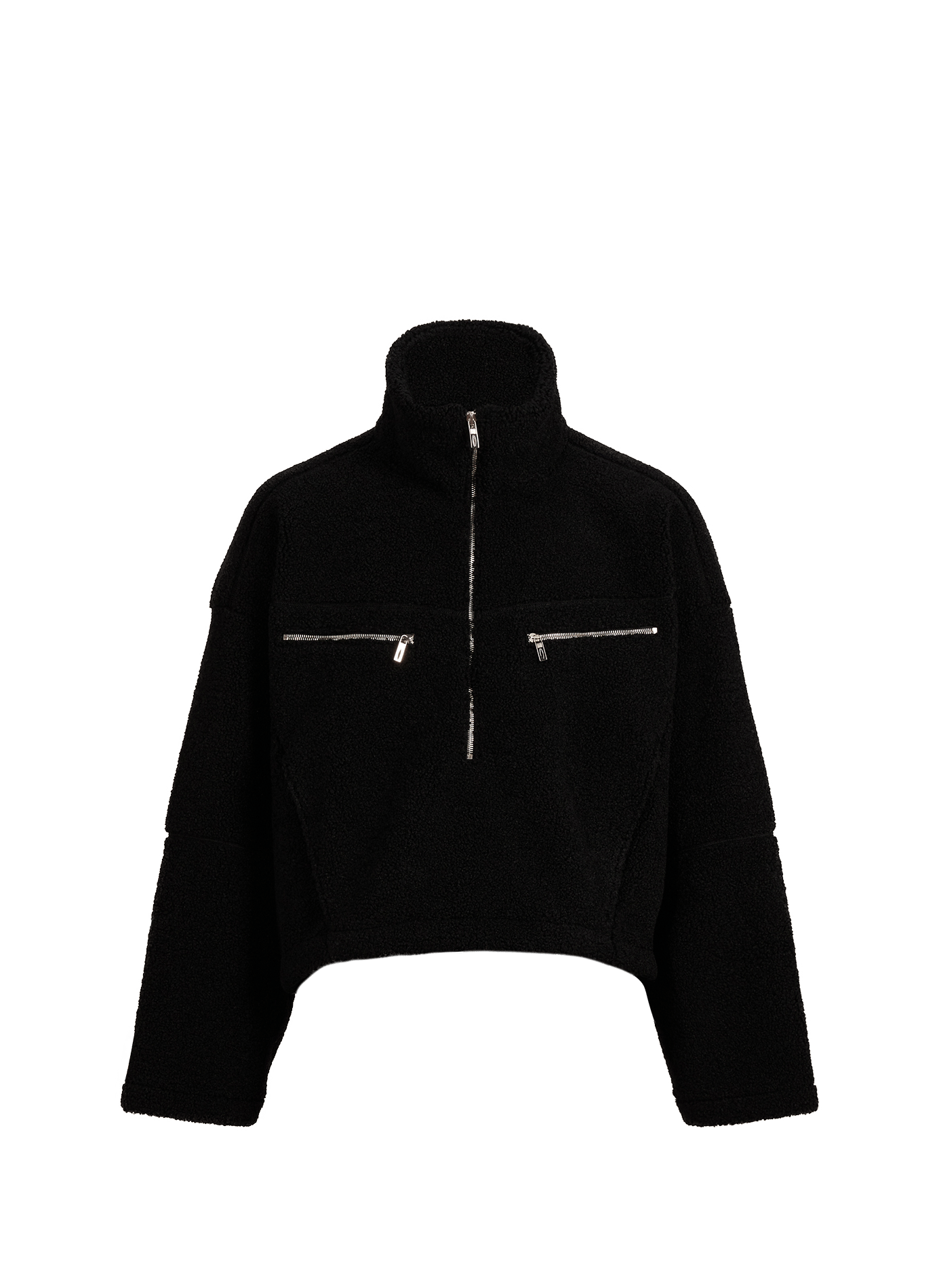 Weiter, flauschiger Oversized-Pullover mit Stehkragen. LOUIS GABRIEL NOUCHI Schwarz
