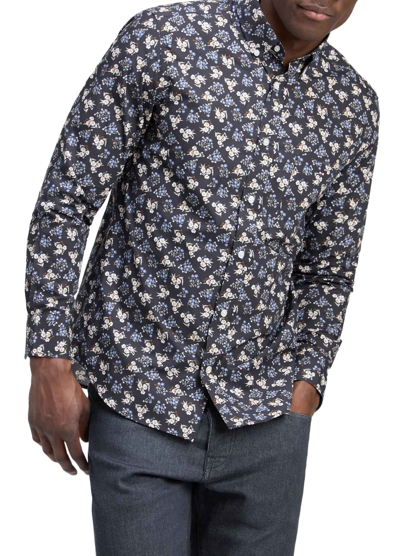 Chemise droit à motif en coton EDEN PARK Marron