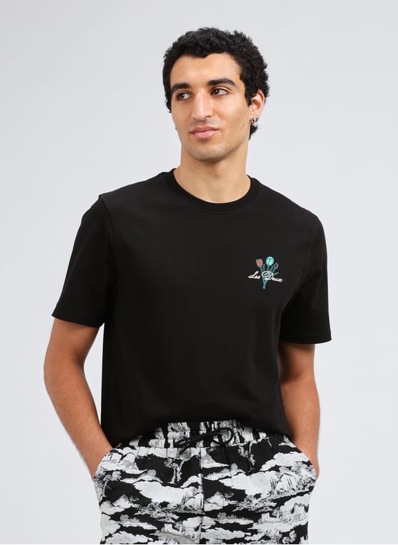 Straight printed cotton t-shirt Black by LES DEUX LES DEUX Straight printed cotton t-shirt Black