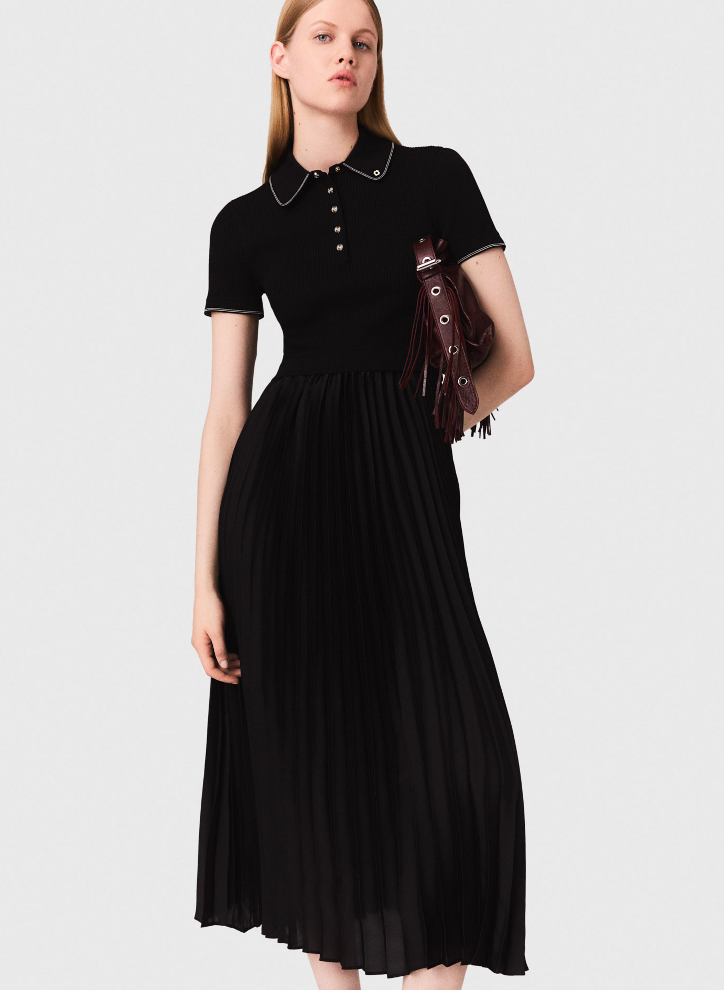 Robe longue col polo MAJE Noir