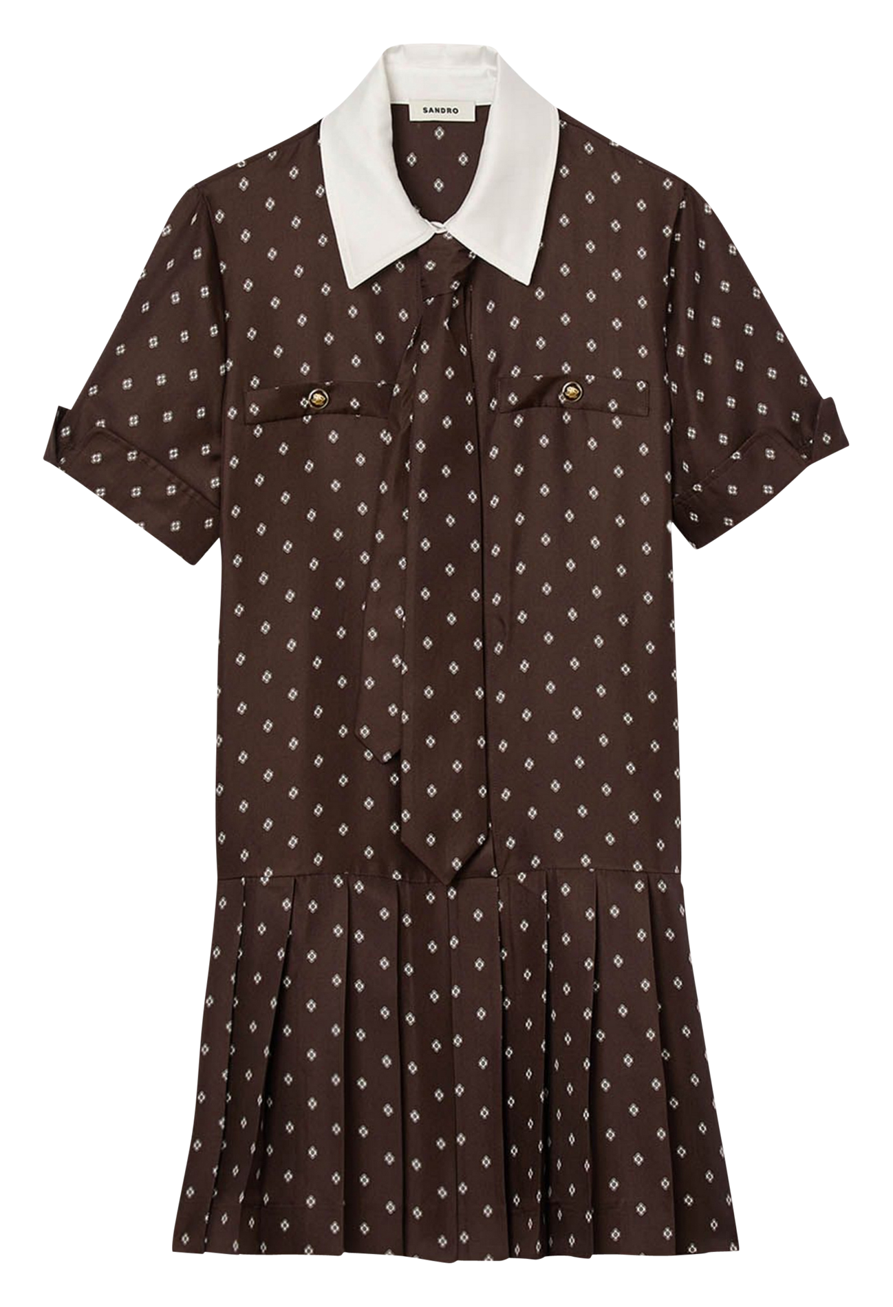 Robe courte col classique imprimée SANDRO Marron